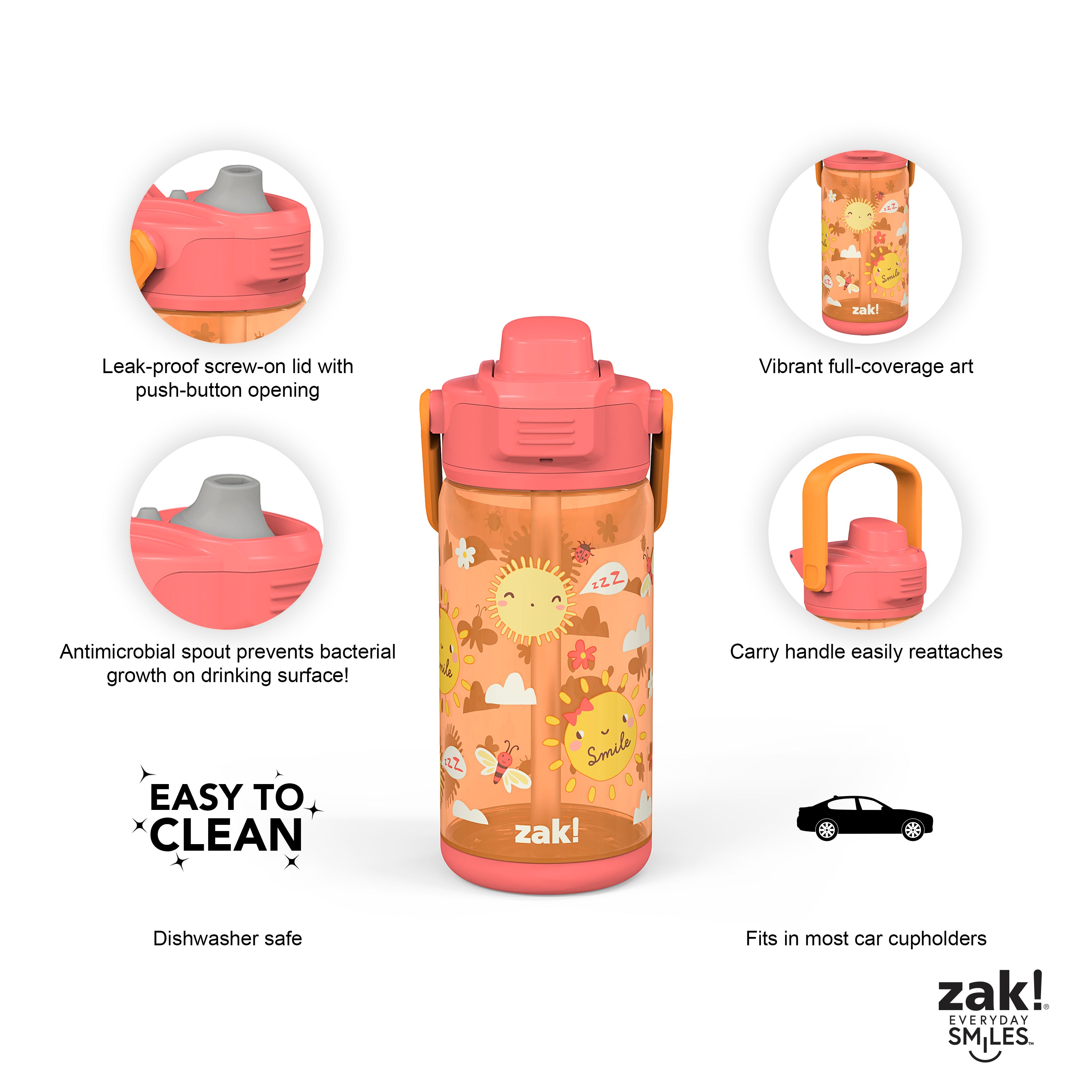 Zak! Designs Happy Fruit Stainless Steel Double Walled Water
