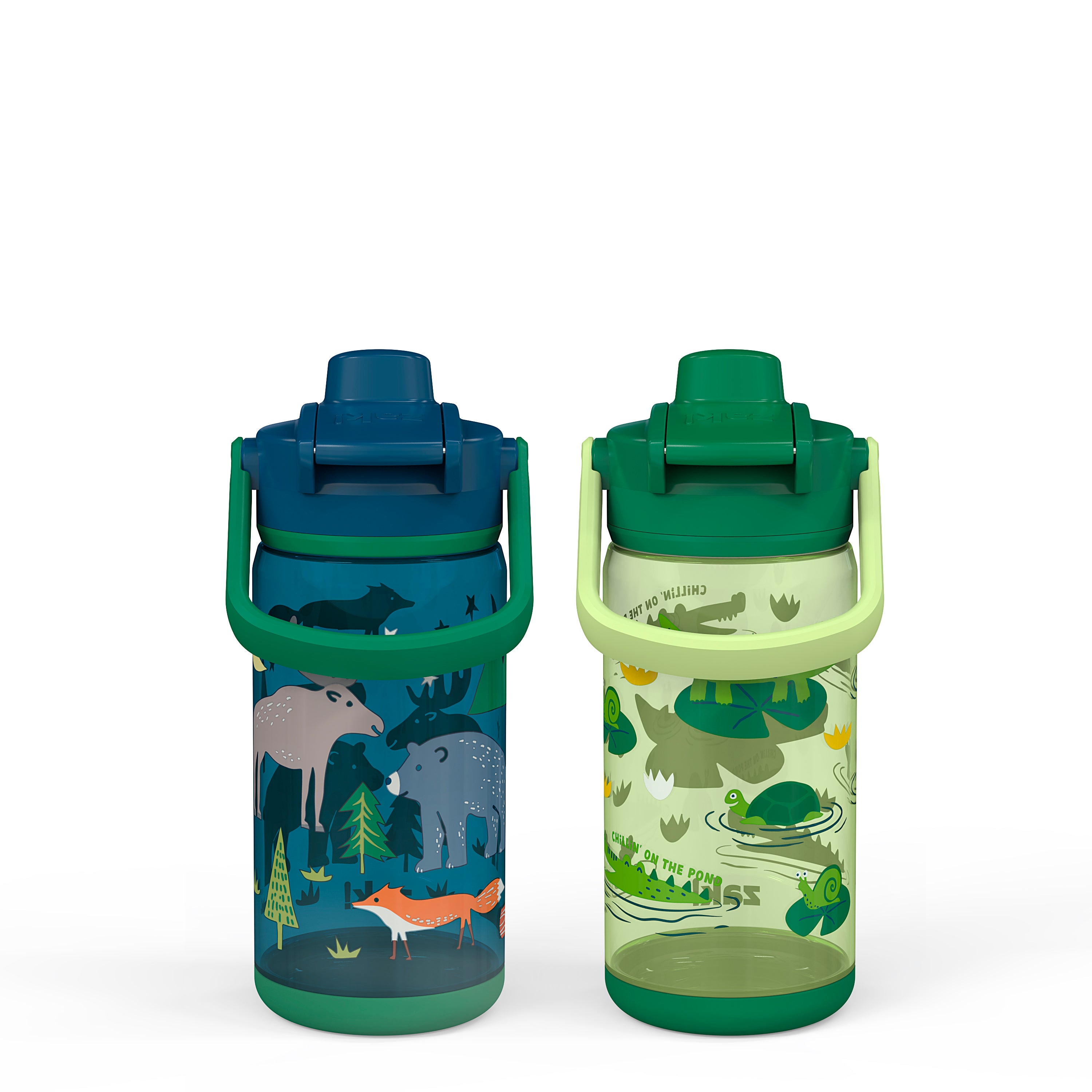 Beacon 2-Piece Kids Water Bottle Set with Covered Spout - Woodlands and Alligators, 16 Ounces