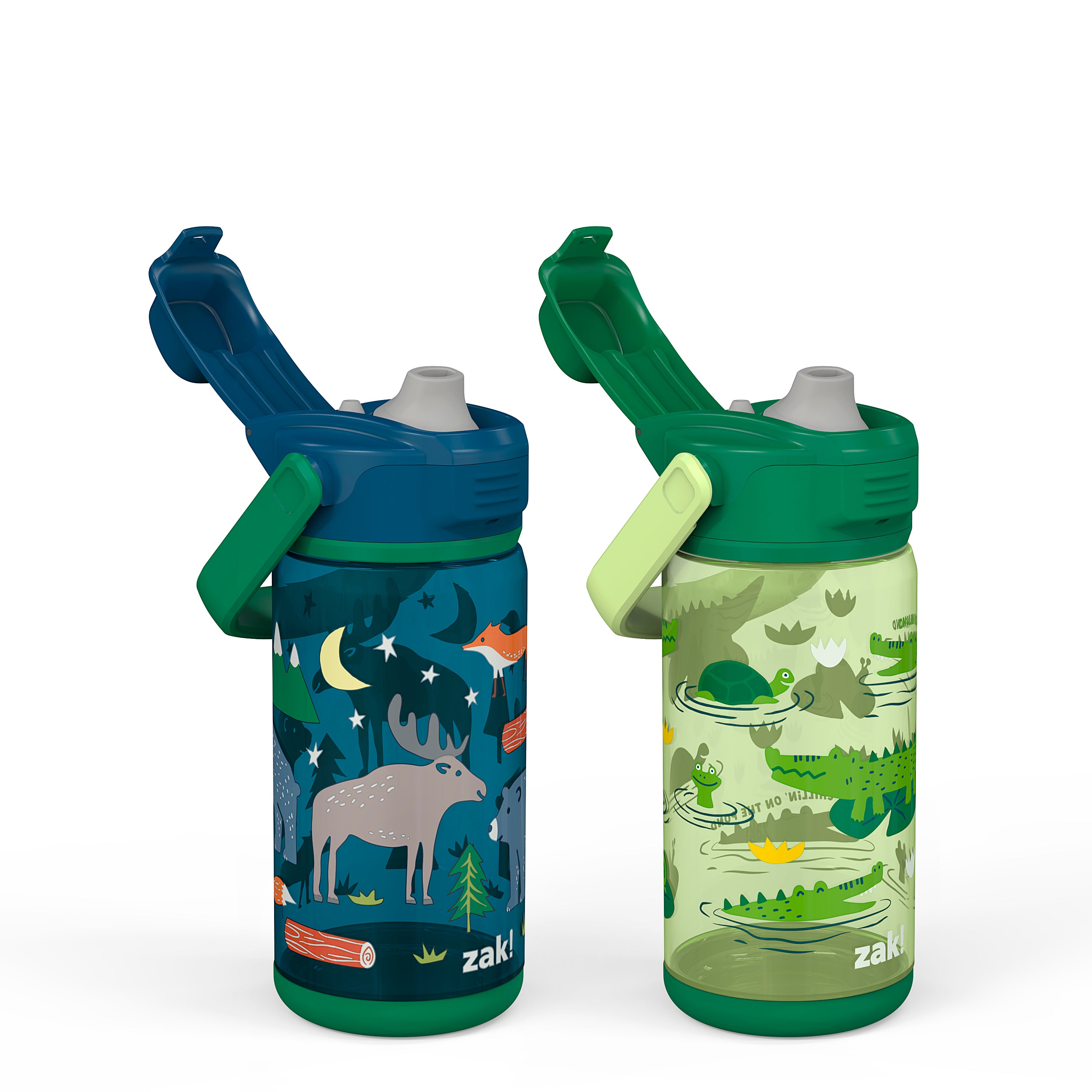 Beacon 2-Piece Kids Water Bottle Set with Covered Spout - Woodlands and Alligators, 16 Ounces