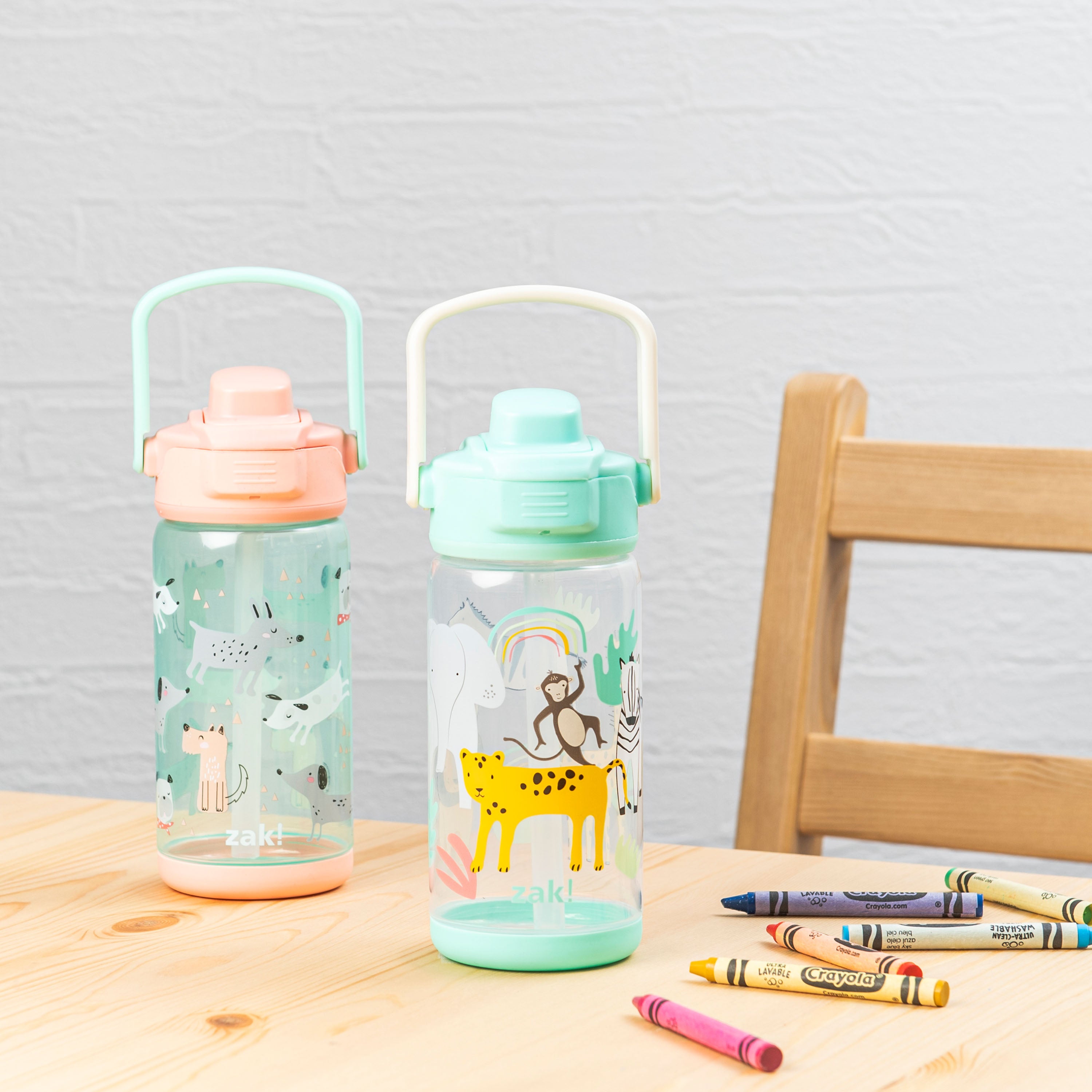Beacon 2-Piece Kids Water Bottle Set with Covered Spout - Safari and Dogs, 16 Ounces