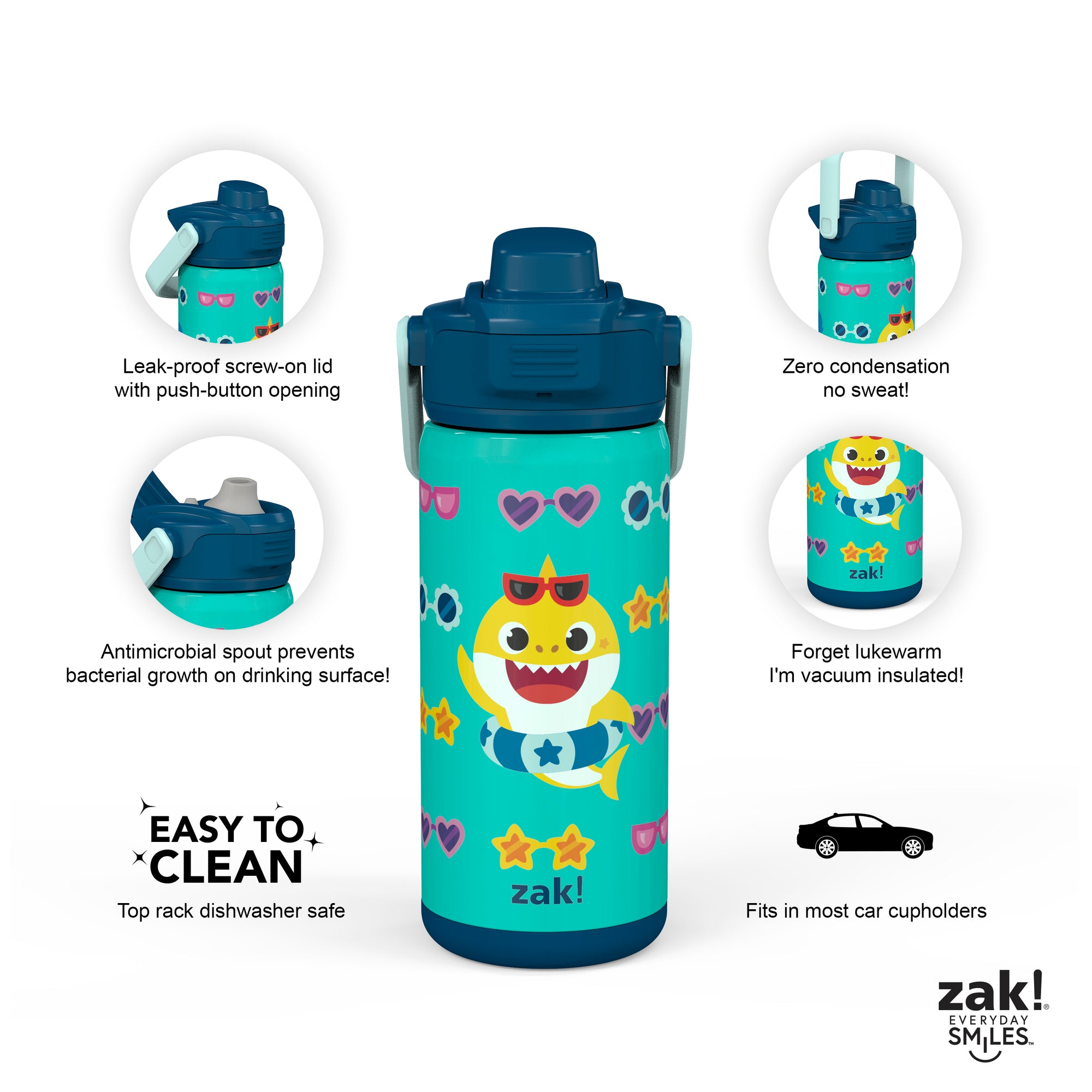 Baby Shark Beacon Stainless Steel Insulated Kids Water Bottle with Covered Spout, 14 Ounces