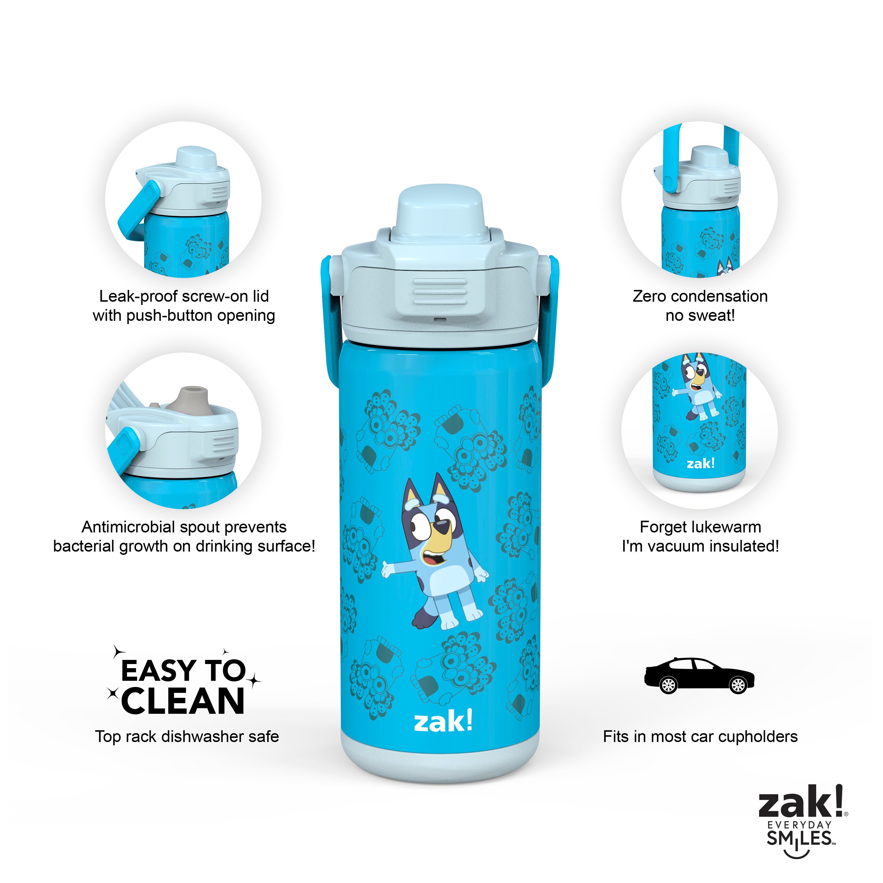 Zak Designs 14oz Stainless Steel Kids' Water Bottle with Antimicrobial Spout 'Minecraft