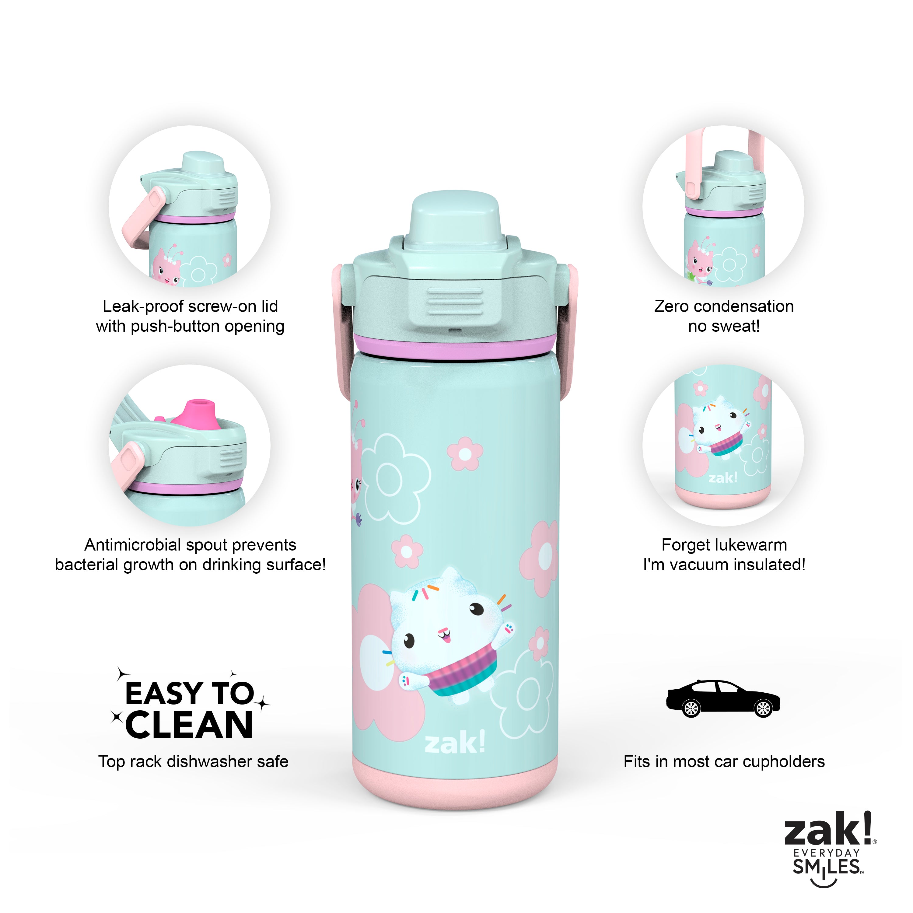 Beacon Stainless Steel Insulated Kids Water Bottle with Covered Spout -  Zaksaurus, 14 Ounces —