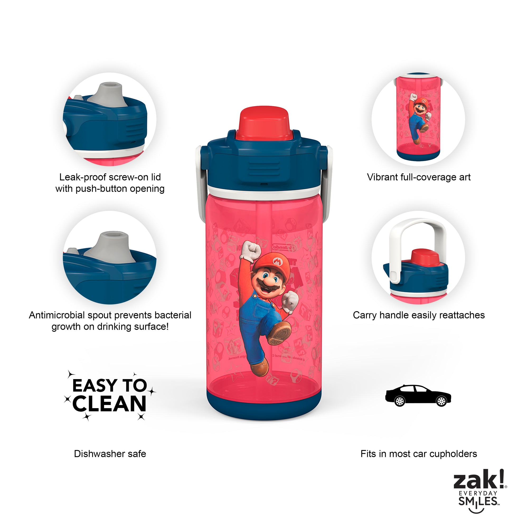 Super Mario Bros. Beacon 2-Piece Kids Water Bottle Set with Covered Spout, 16 Ounces