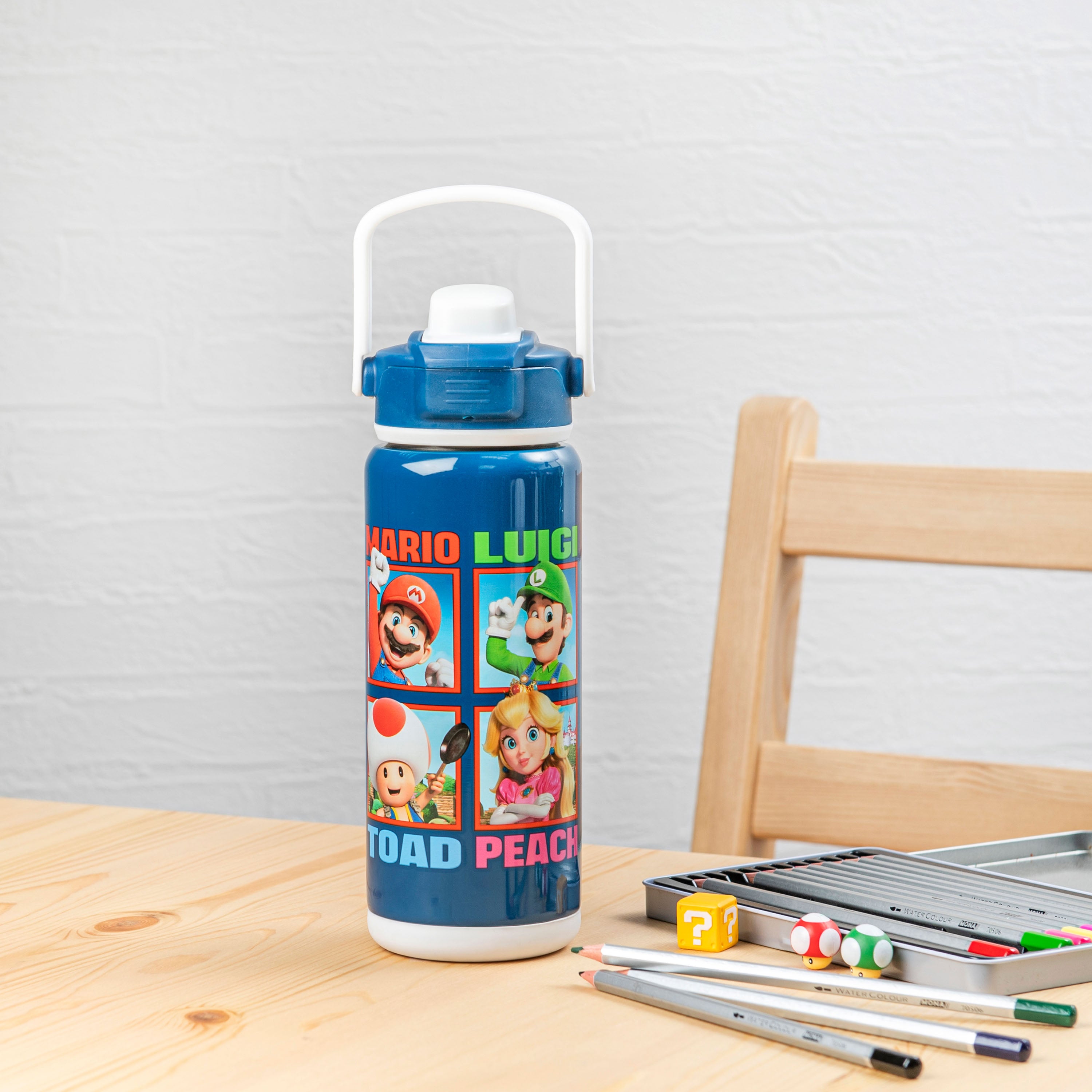 Kids Insulated Straw Water Bottle Double Wall Thermos Super Mario Brothers  12oz