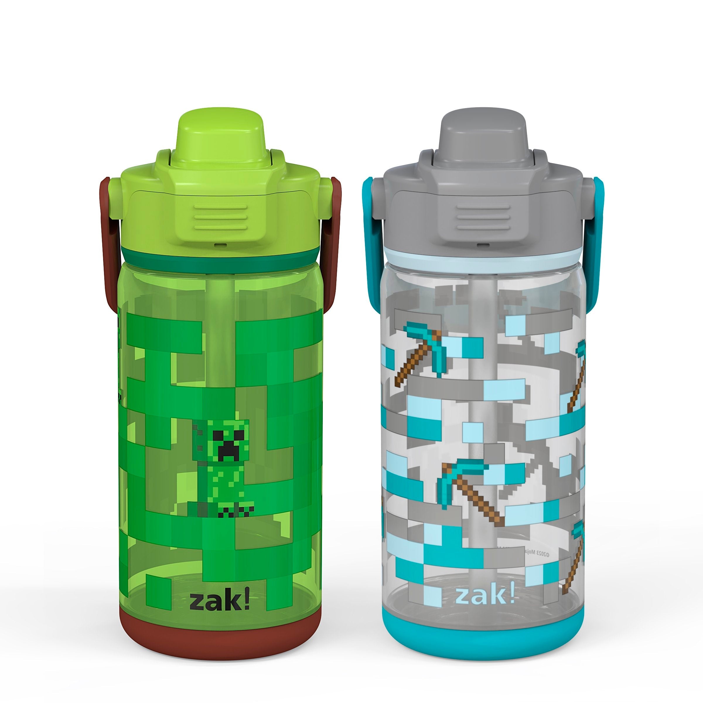 Zak Designs 16oz Plastic Kids' Water Bottle with Bumper and Antimicrobial Spout 'Minecraft