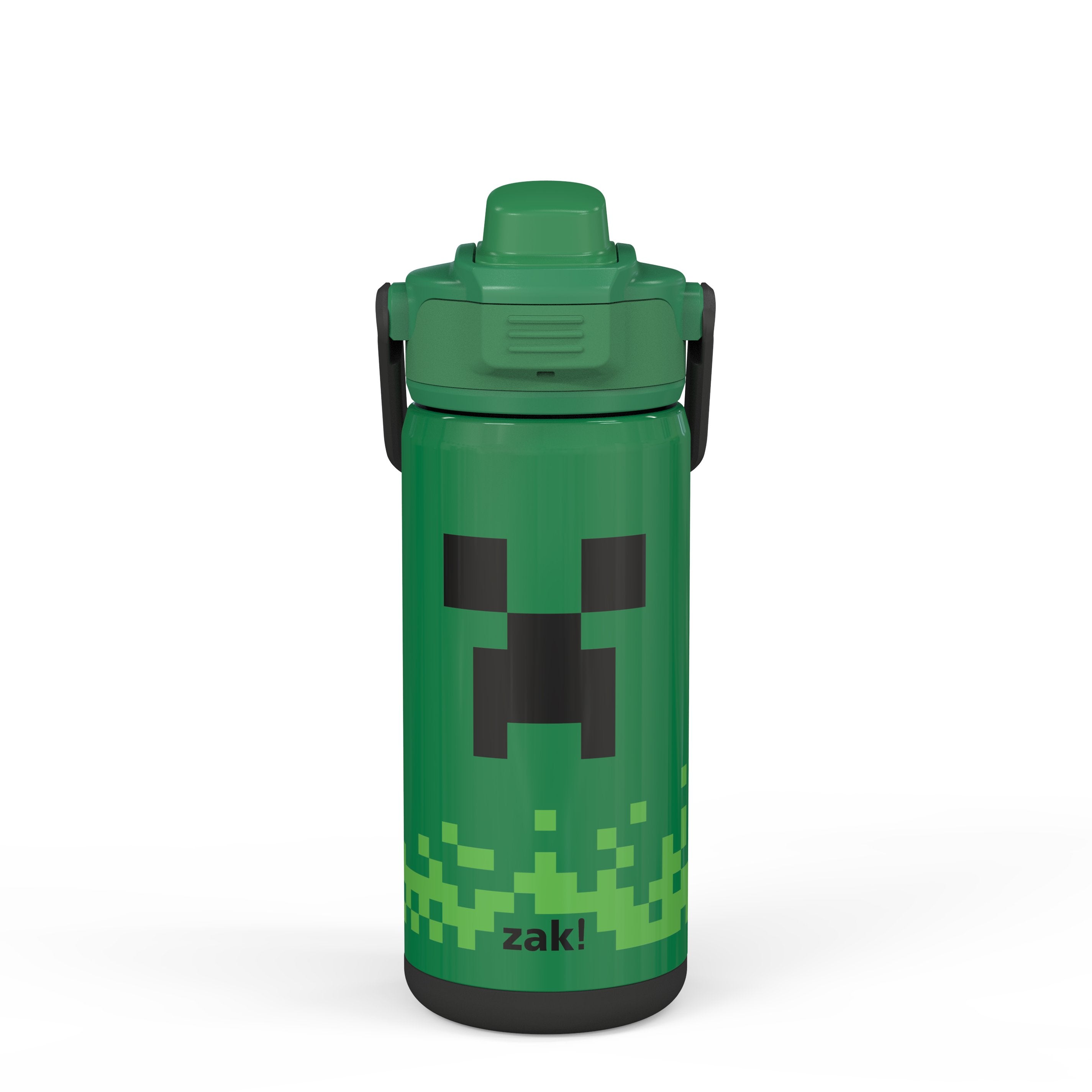Zak Designs Minecraft - Stainless Steel Water Bottle with One Hand  Operation Action Lid and Built-in Carrying Loop, with Straw Spout is  Perfect for