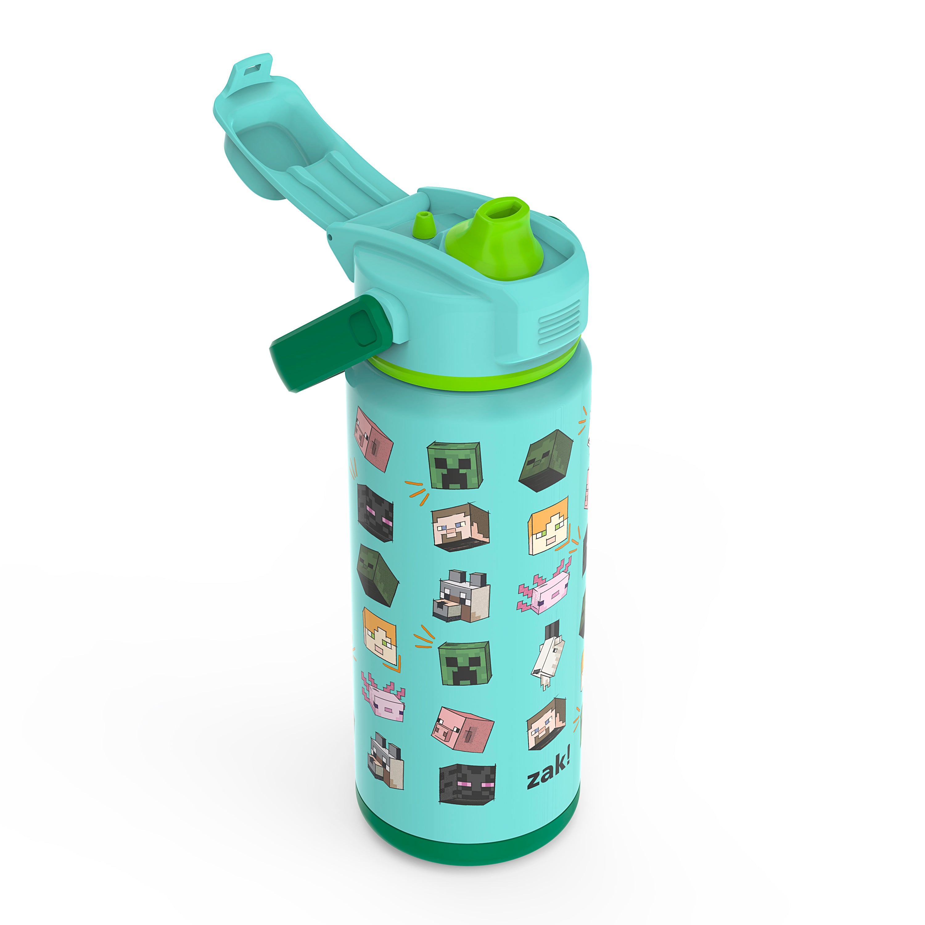 Zak Designs 27 oz. Minecraft Stainless Steel Water Bottle with Flip-up  Straw Spout, TNT and Creepers