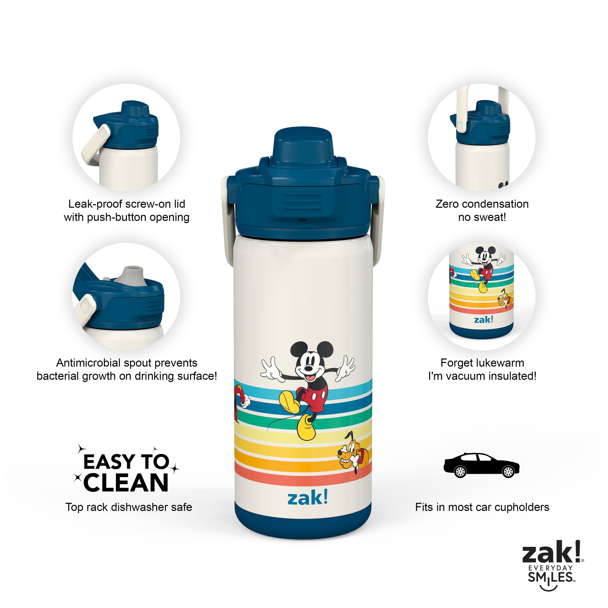 Disney Mickey Mouse Beacon Stainless Steel Insulated Kids Water Bottle with Covered Spout, 14 Ounces