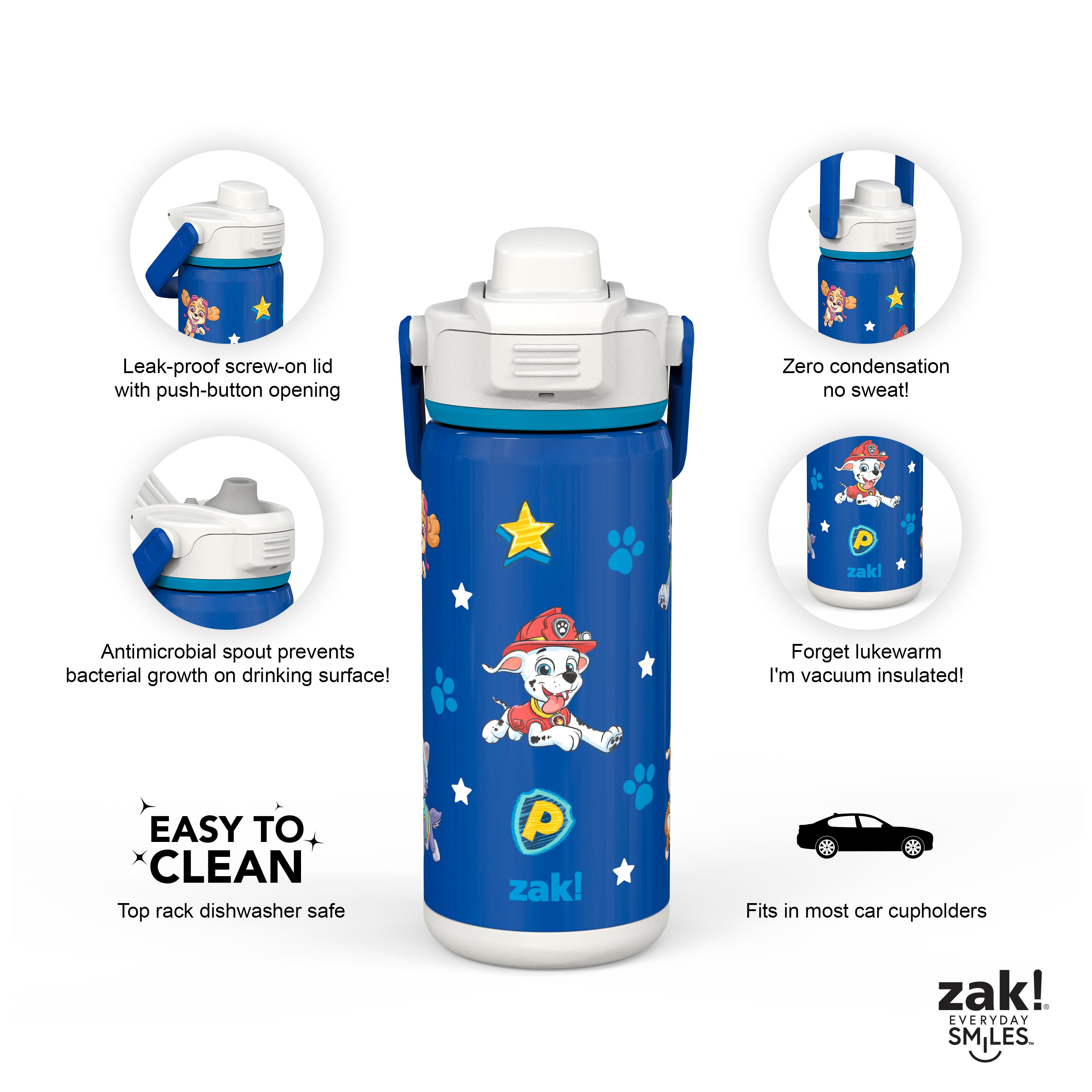 Zak Designs 14oz Stainless Steel Kids' Water Bottle with Antimicrobial Spout 'Paw Patrol
