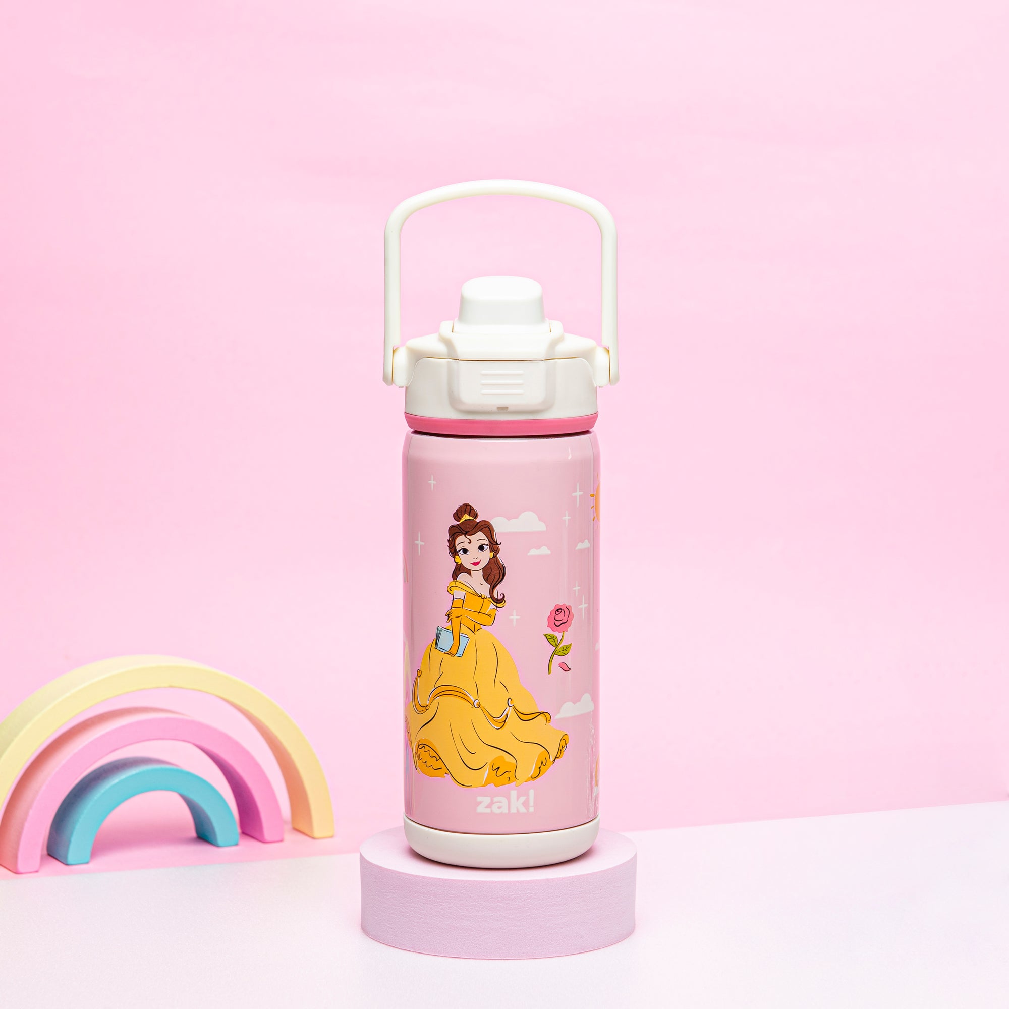 Disney Princess Beacon Stainless Steel Insulated Kids Water Bottle with Covered Spout, 14 Ounces