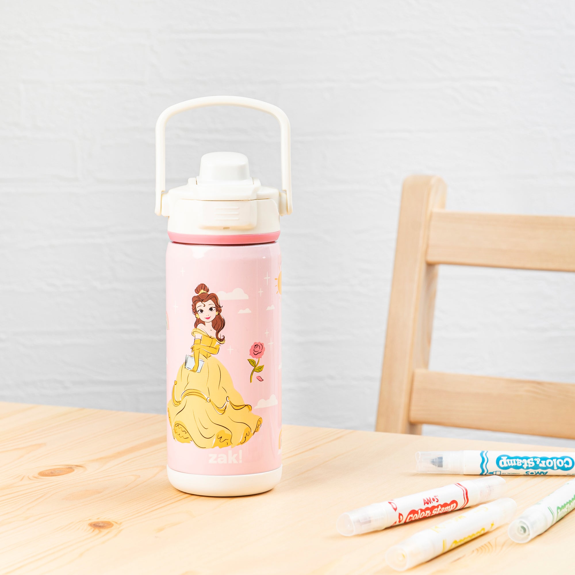 Disney Princess Beacon Stainless Steel Insulated Kids Water Bottle with Covered Spout, 14 Ounces