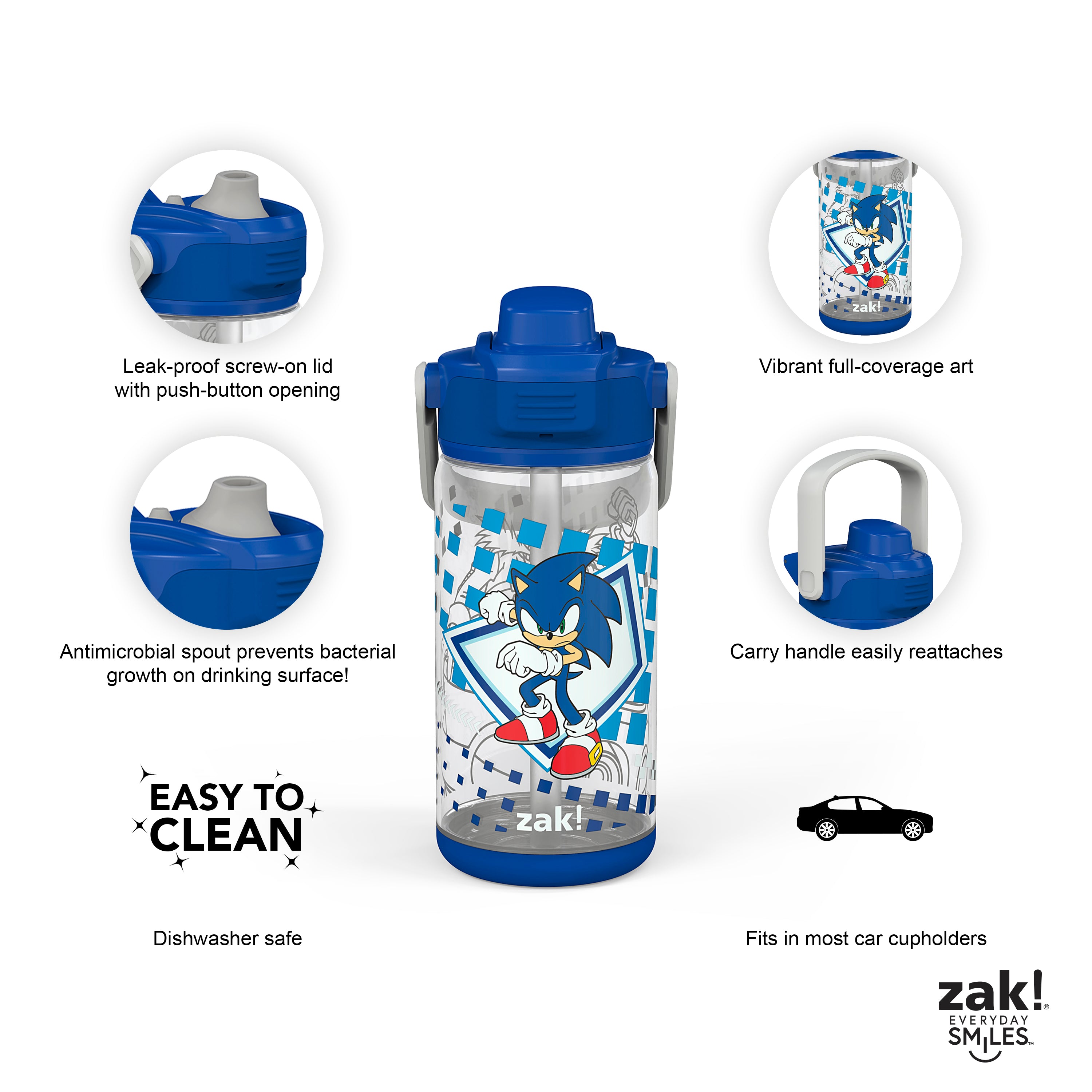  Zak Designs Sonic the Hedgehog Water Bottle for Travel