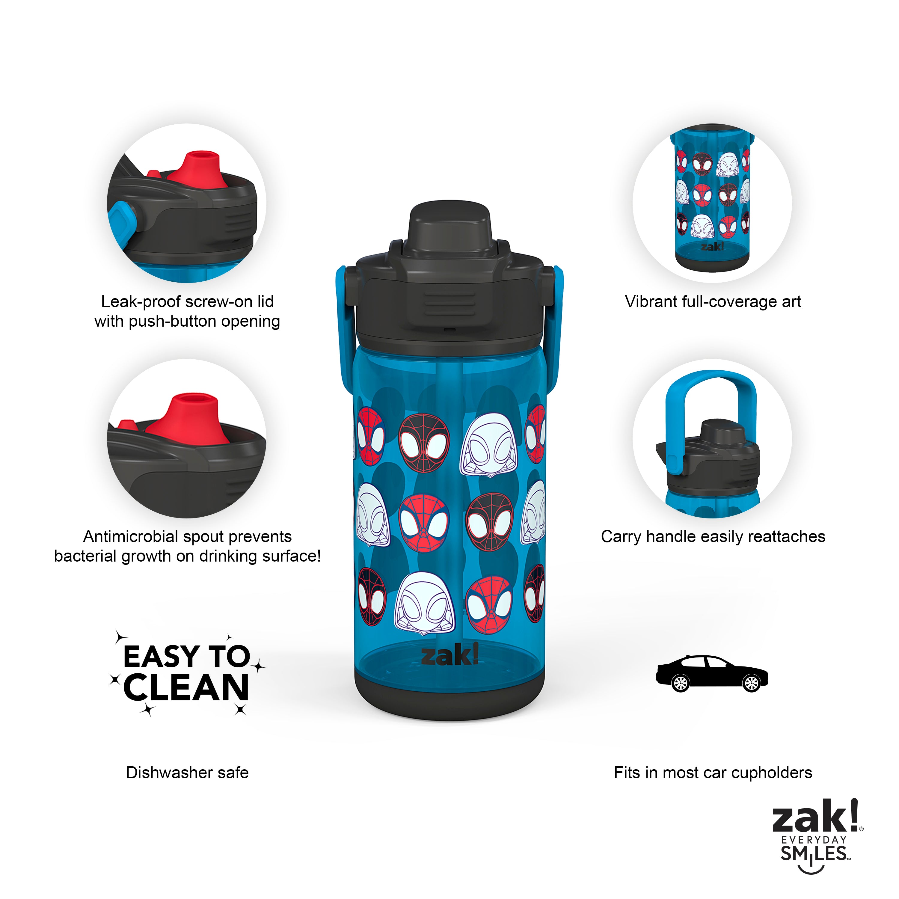 Zak Designs 16oz Plastic Kids' Water Bottle with Bumper and Antimicrobial Spout 'MARVEL Spidey and His Amazing Friends