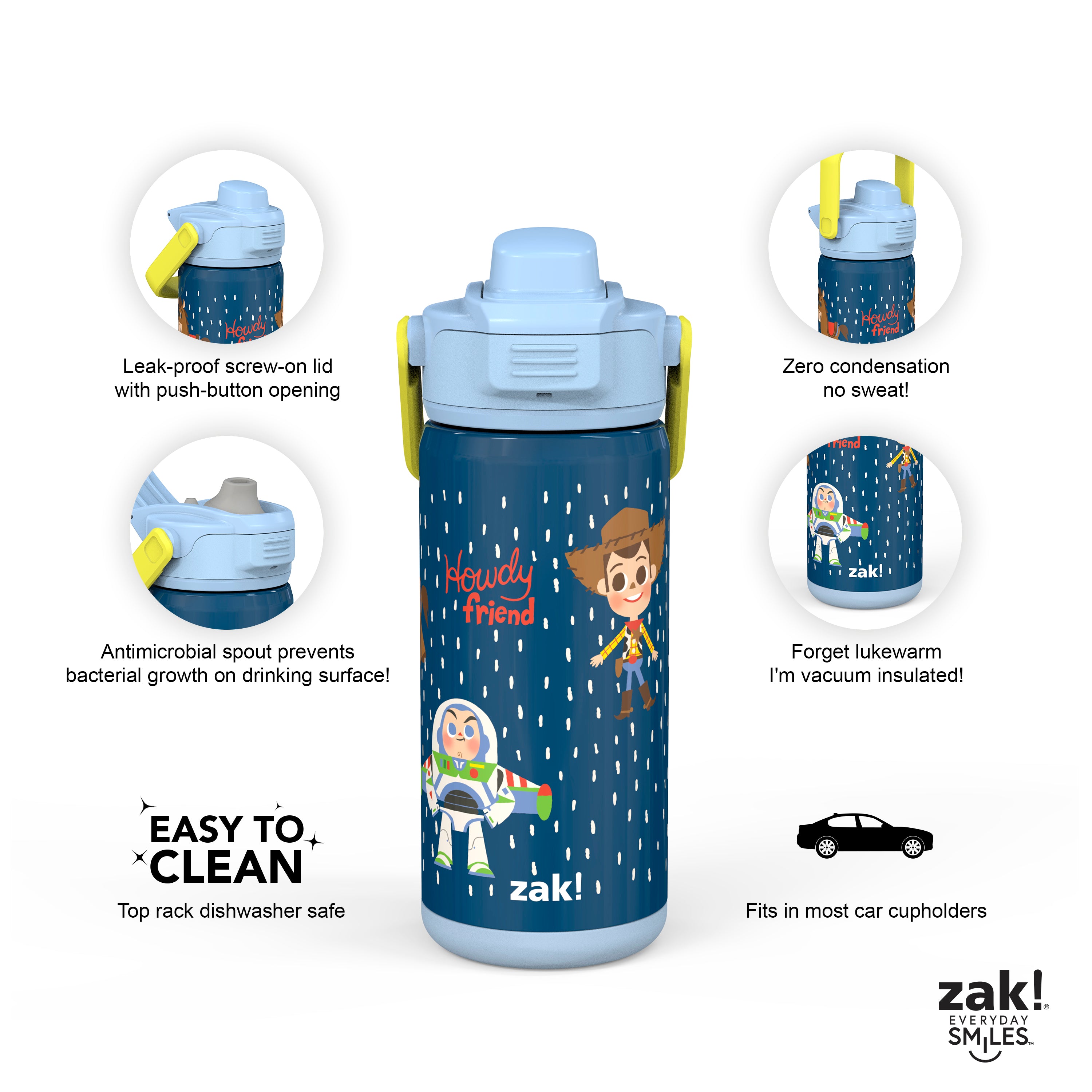 Zak Designs 14oz Stainless Steel Kids' Water Bottle with Antimicrobial Spout 'Safari