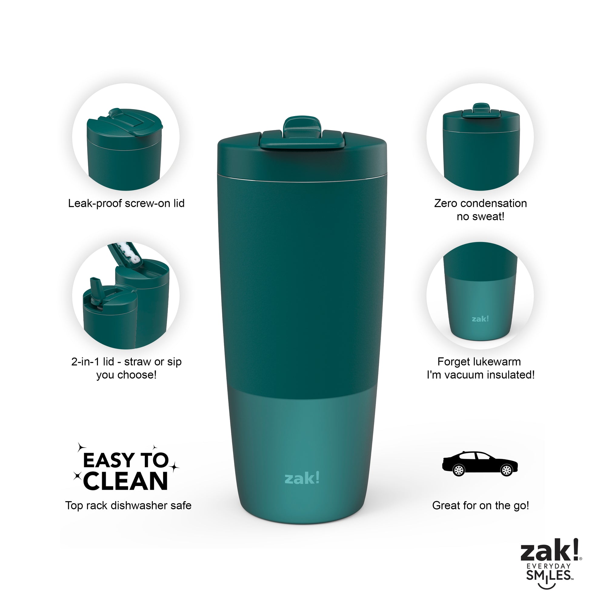 Sutton Insulated Stainless Steel Tumbler with 2-in-1 Straw and Sip Lid - Jade, 30 Ounces