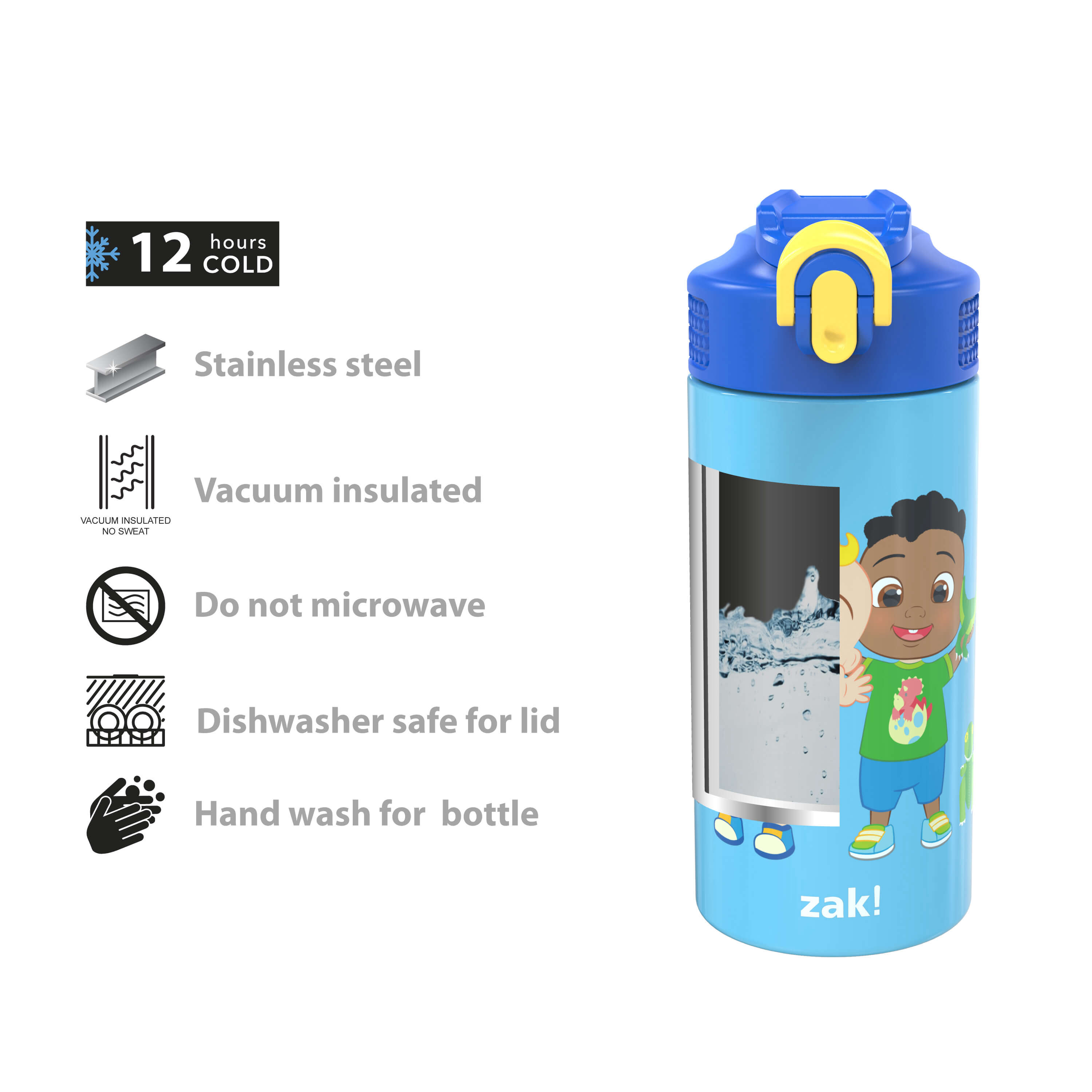 CoComelon Kids Stainless Steel Leak Proof Water Bottle with Push Button Lid and Spout