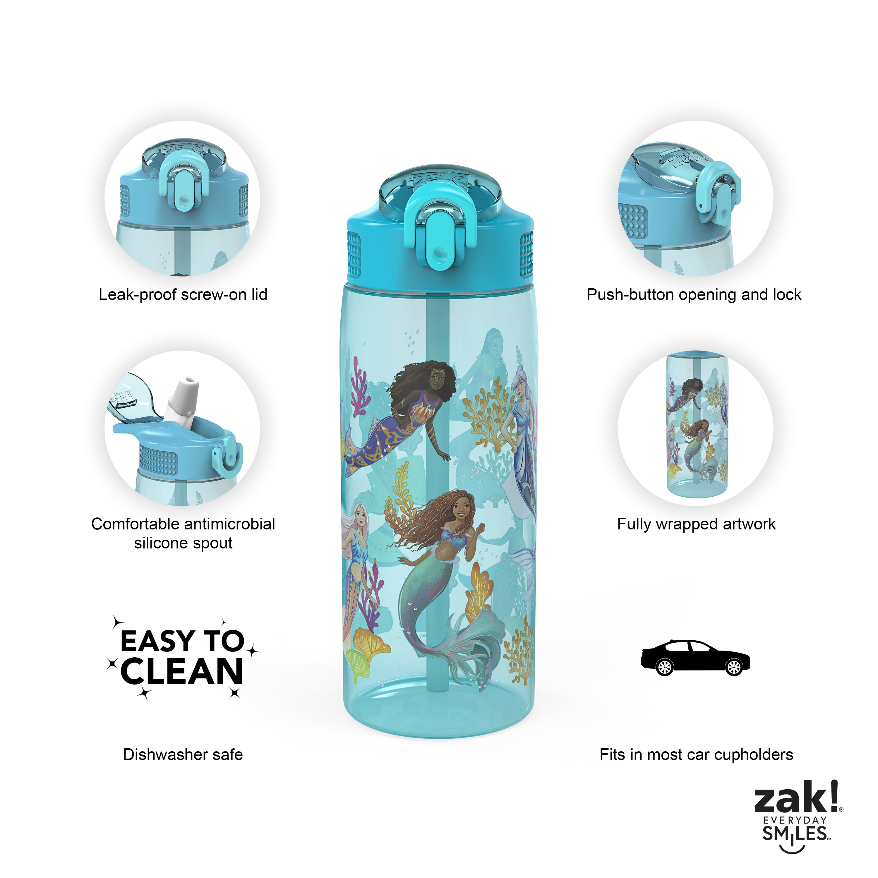 Disney Ariel and Friends Kids Plastic Water Bottle with Leak Proof Lid and Spout - 25 Ounces