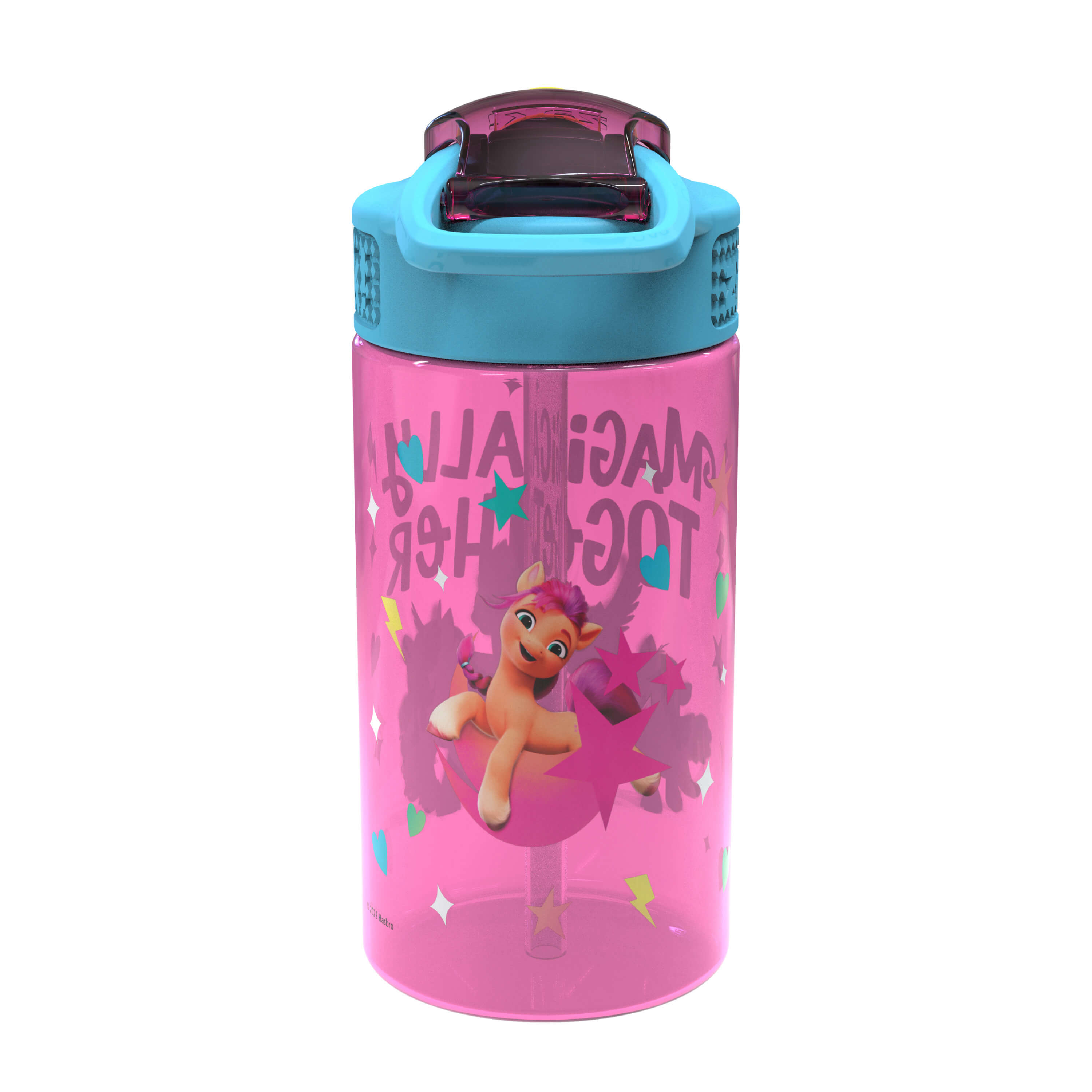 My Little Pony Kids Plastic Water Bottle with Leak Proof Lid and Spout - 2 Pack, 16 ounce