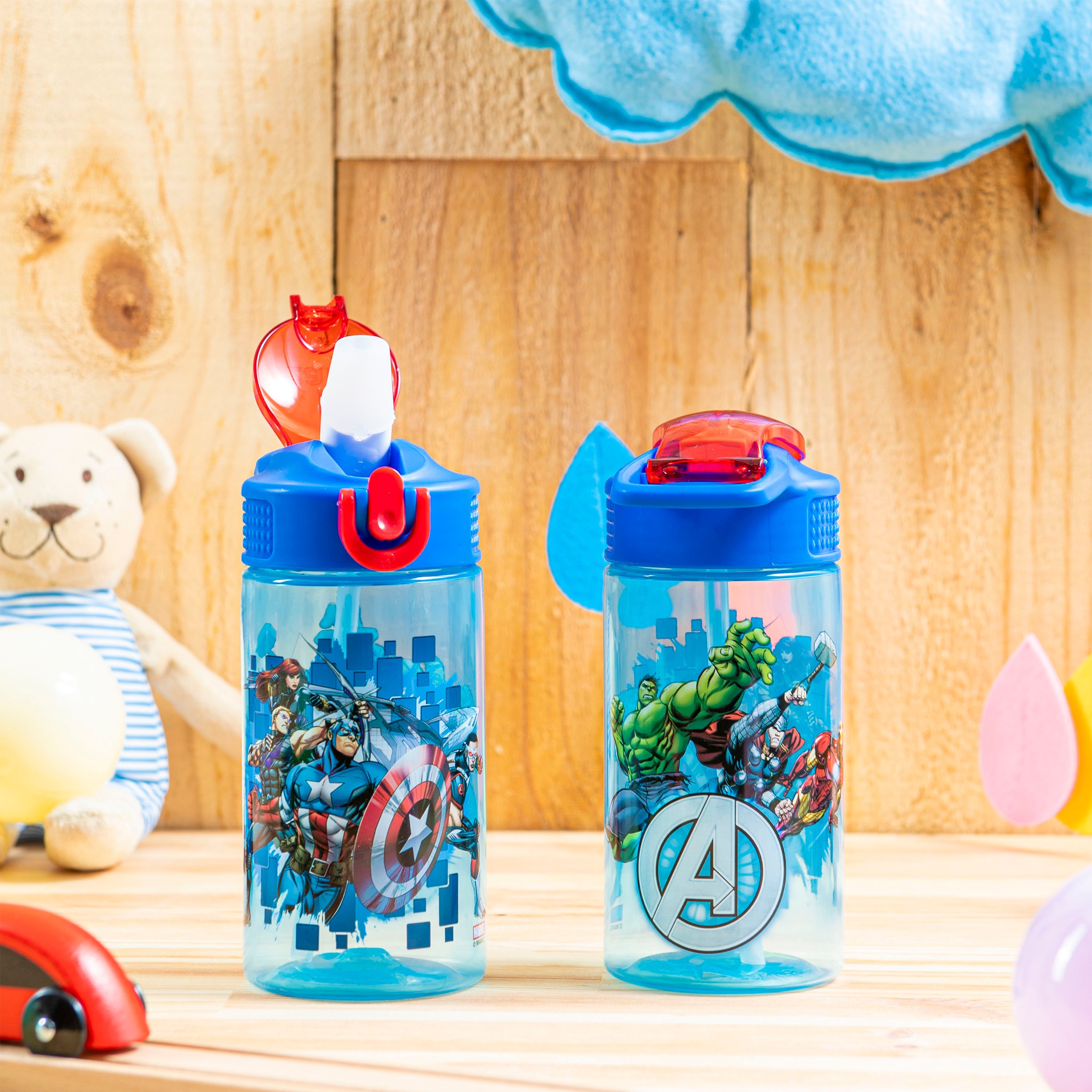 Marvel Avengers Kids Plastic Water Bottle with Leak Proof Lid and Spout - 2 Pack, 16 ounce