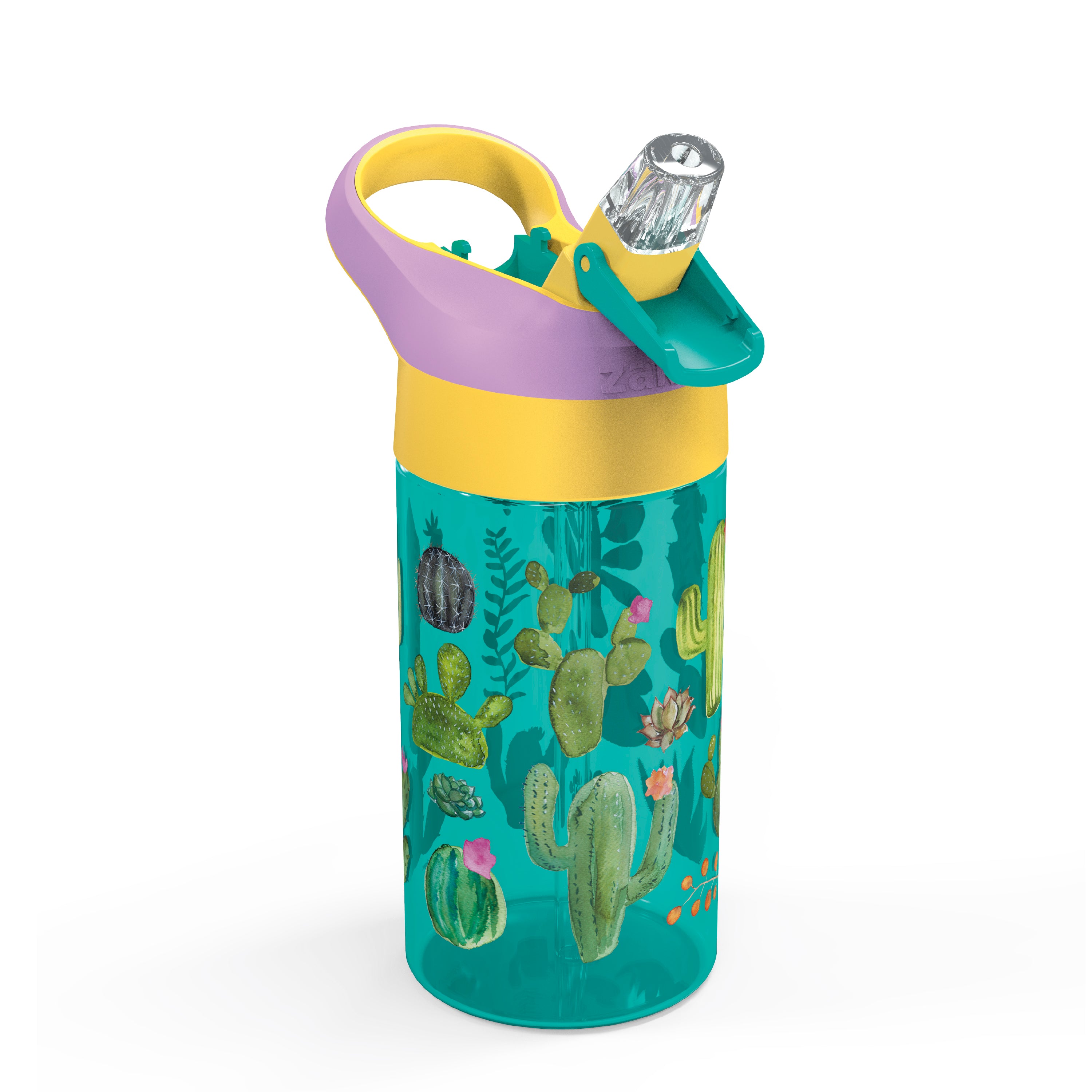 Cactus and Flamingo Kids Leak Proof Water Bottles with Push Button Lid and Spout - 16 ounce