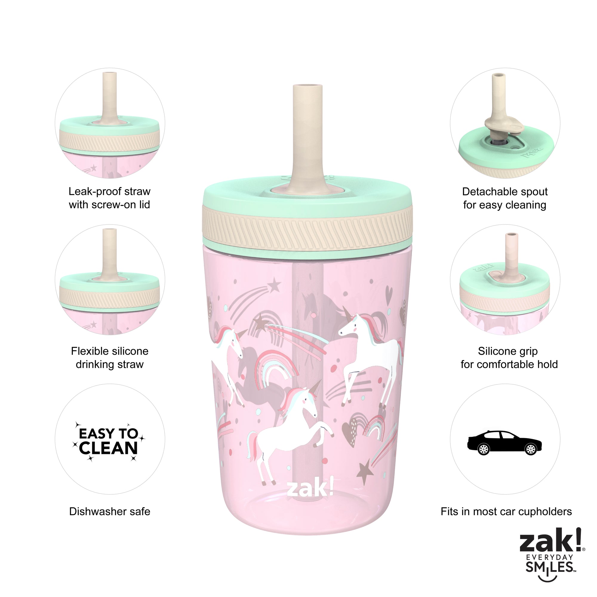 Unicorn and Happy Skies Kelso Kids Leak Proof Tumbler with Lid and Straw - 15 Ounces