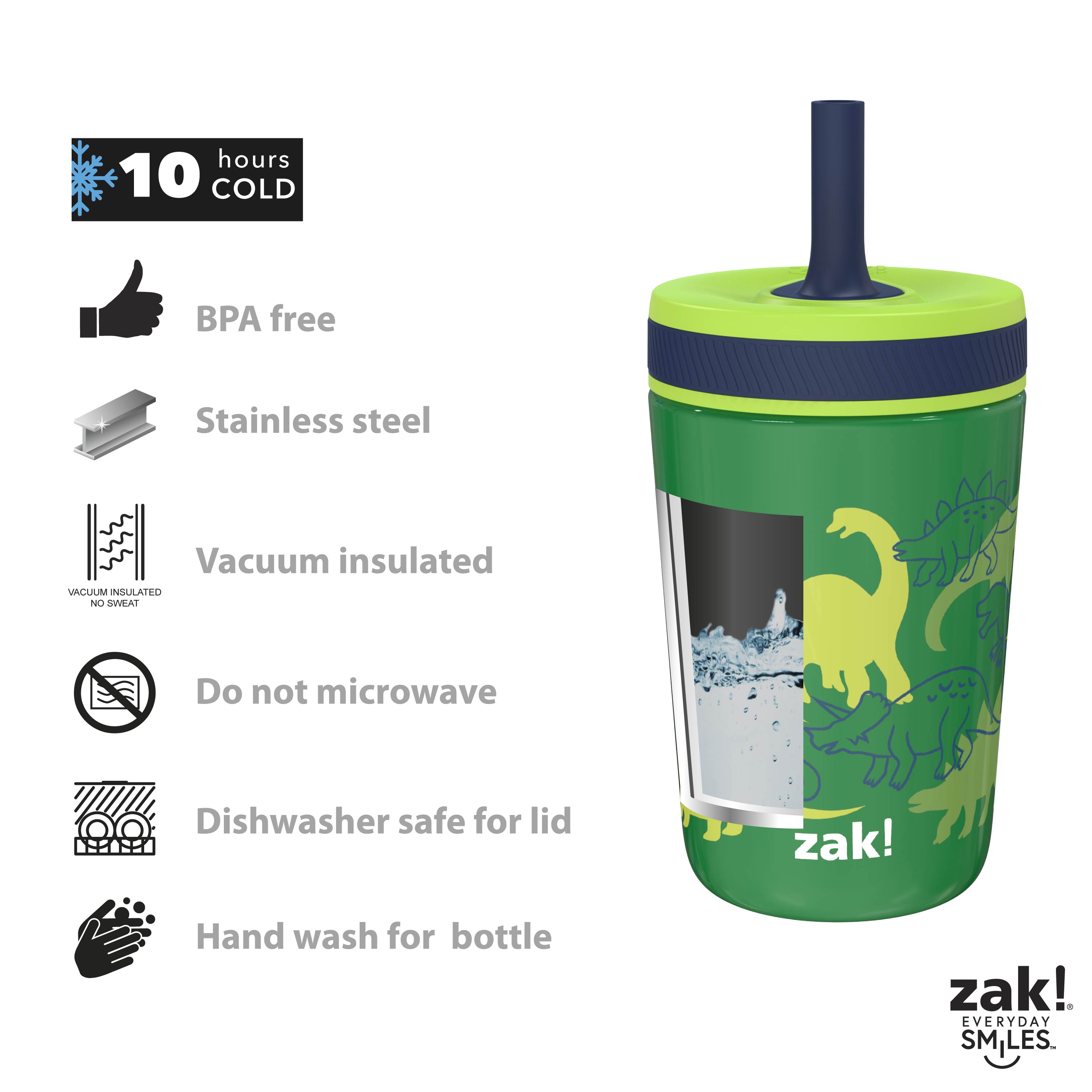 Zak Designs Kelso 15 oz Tumbler Set (Dino Camo) Non-BPA Leak-Proof