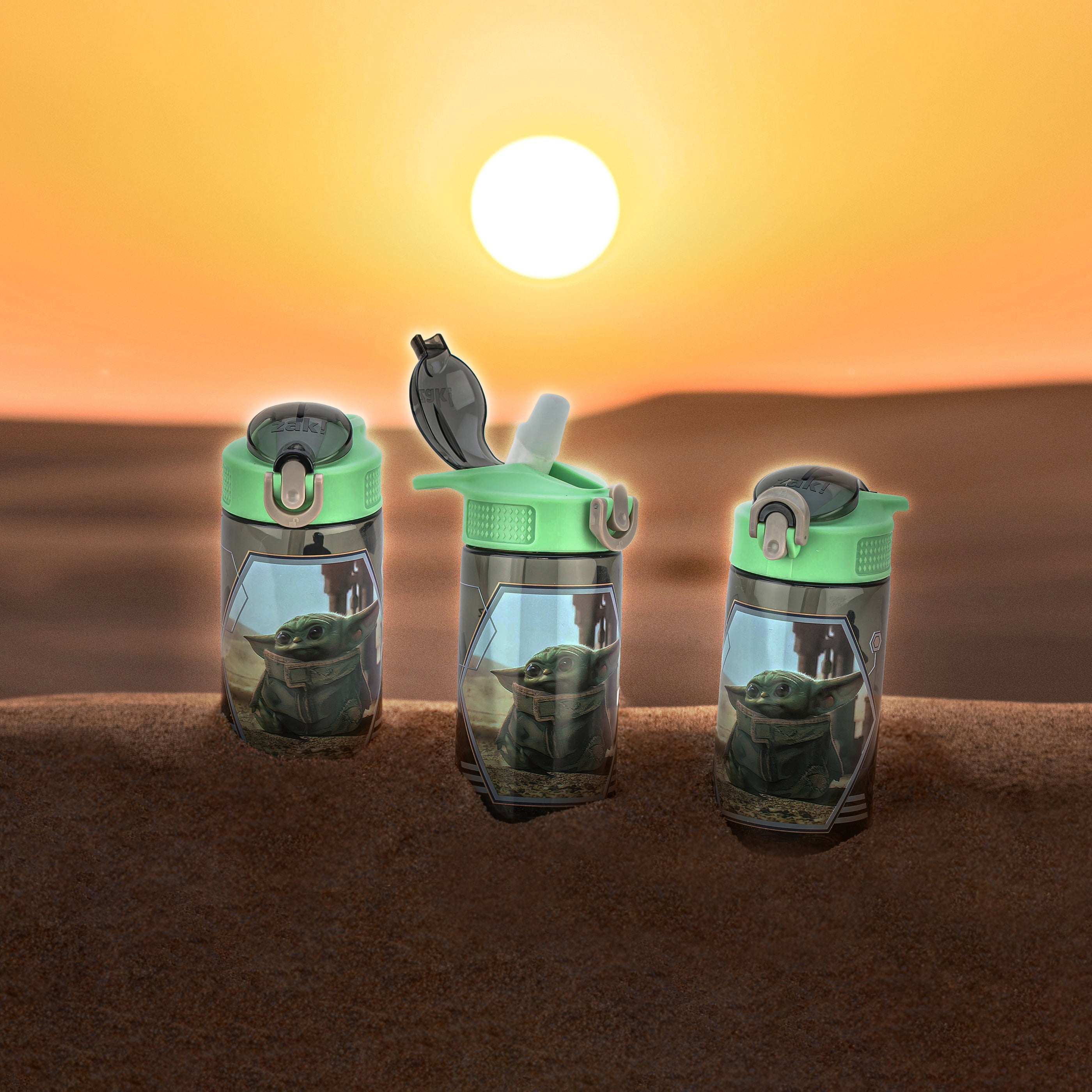 Star Wars The Child Baby Yoda Kids Plastic Water Bottle with Leak Proof Lid and Spout - 2 Pack, 16 ounce