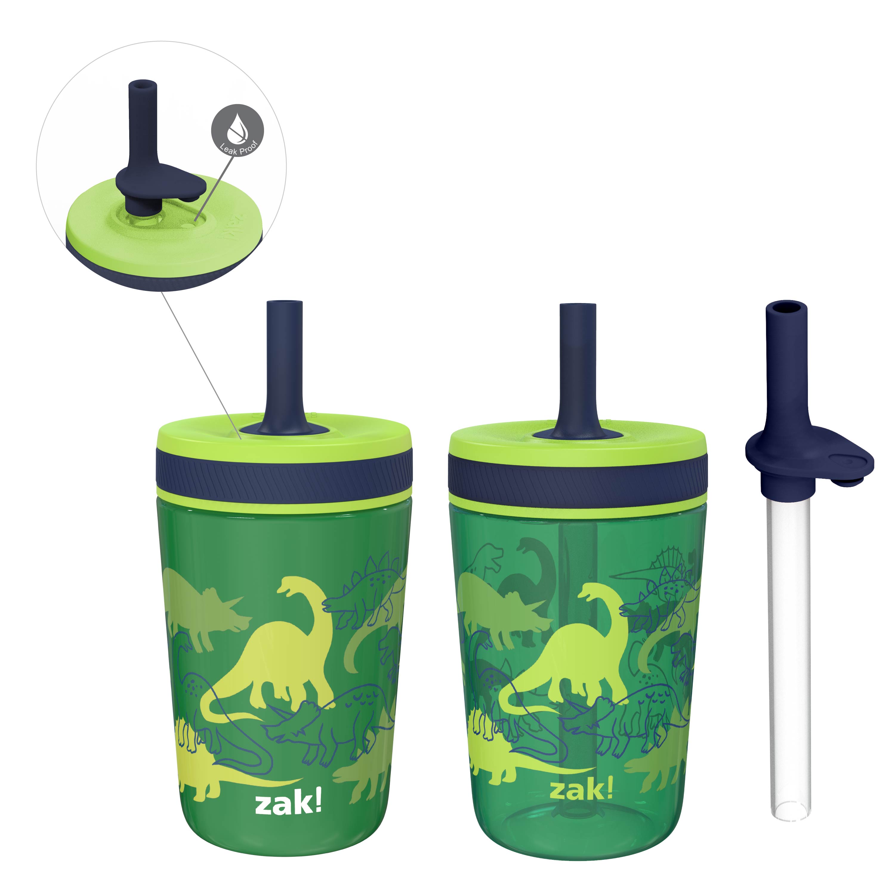 Zak Designs 15 oz Travel Straw Tumbler Plastic and Silicone with Leak-Proof  Straw Valve for Kids, 2-Pack Shells 