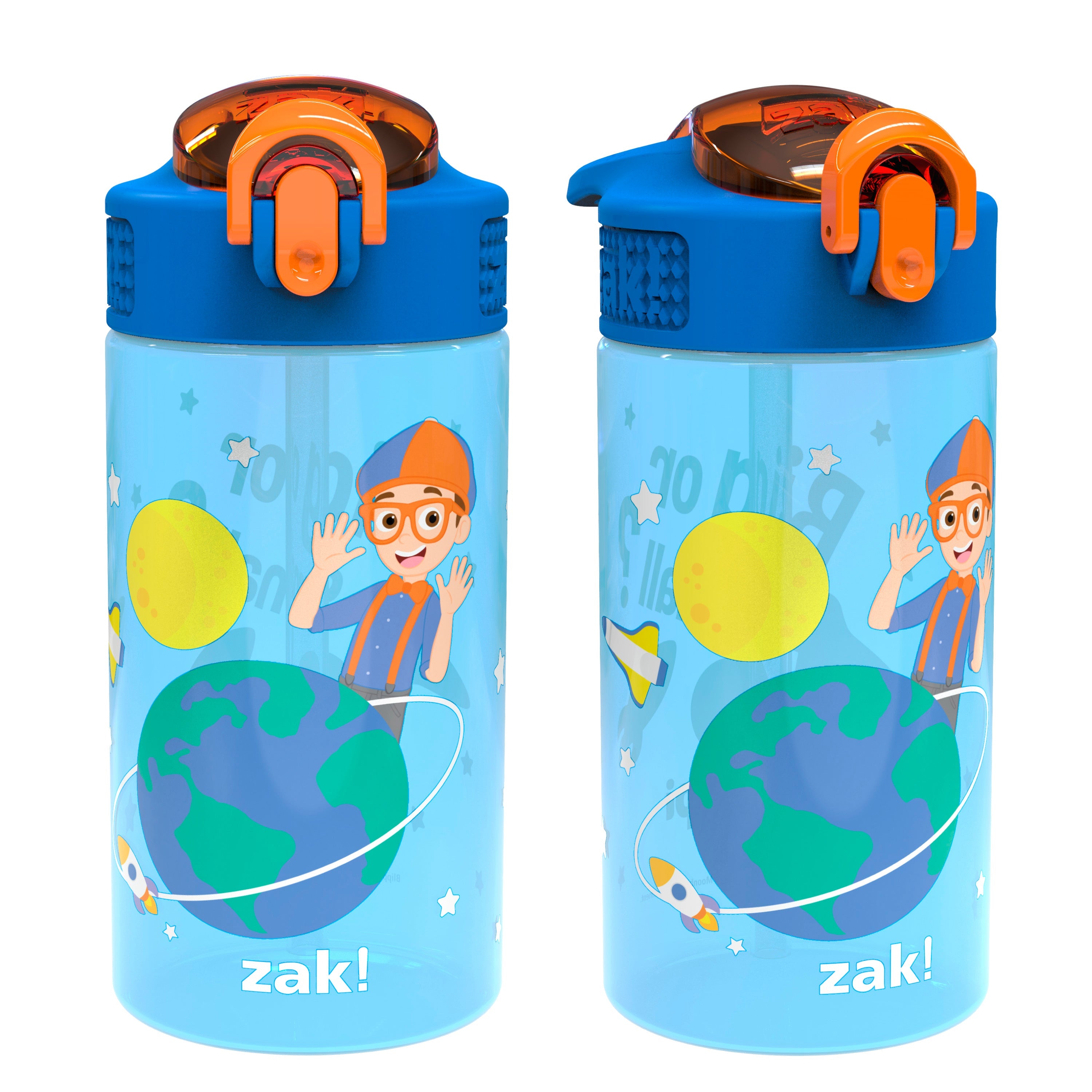 Blippi Kids Plastic Water Bottle with Leak Proof Lid and Spout - 2 Pack, 16 ounce