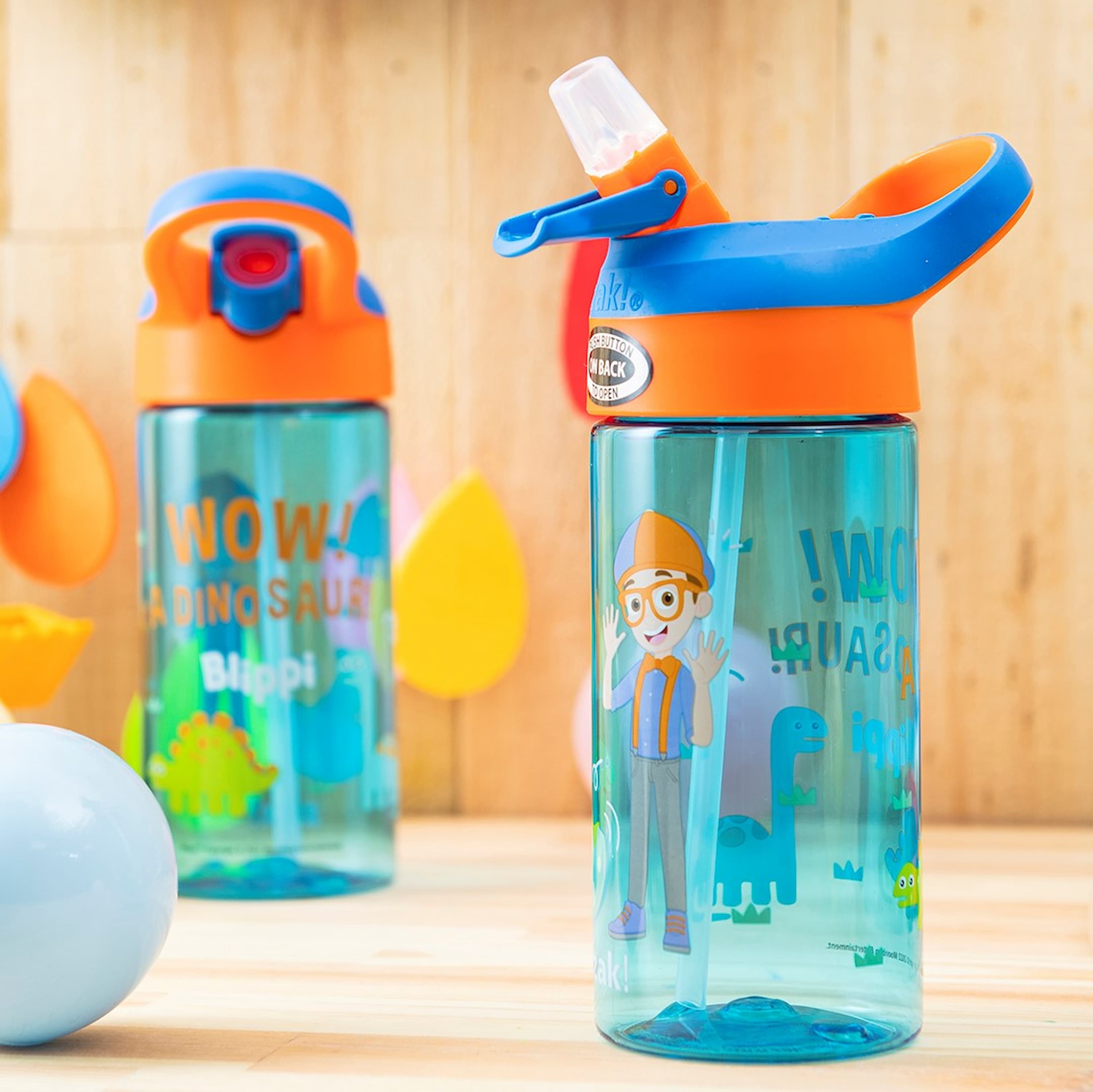 Zak Designs Blippi Kids Water Bottle with Spout Cover and Built-in Carrying Loop, Made of Durable Plastic, Leak-Proof Water Bottle Design for Travel