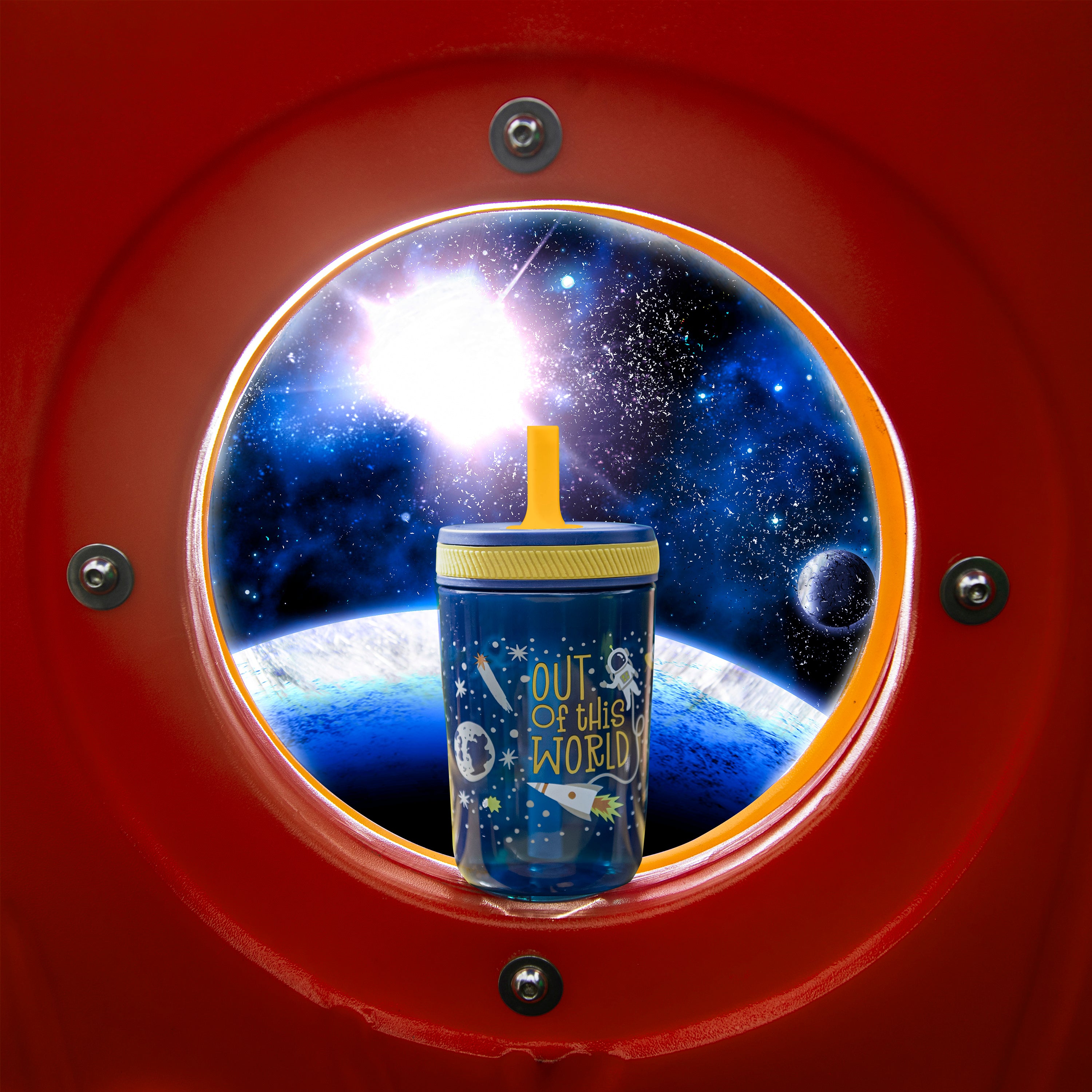 Outer Space Kelso Kids Leak Proof Tumbler with Lid and Straw