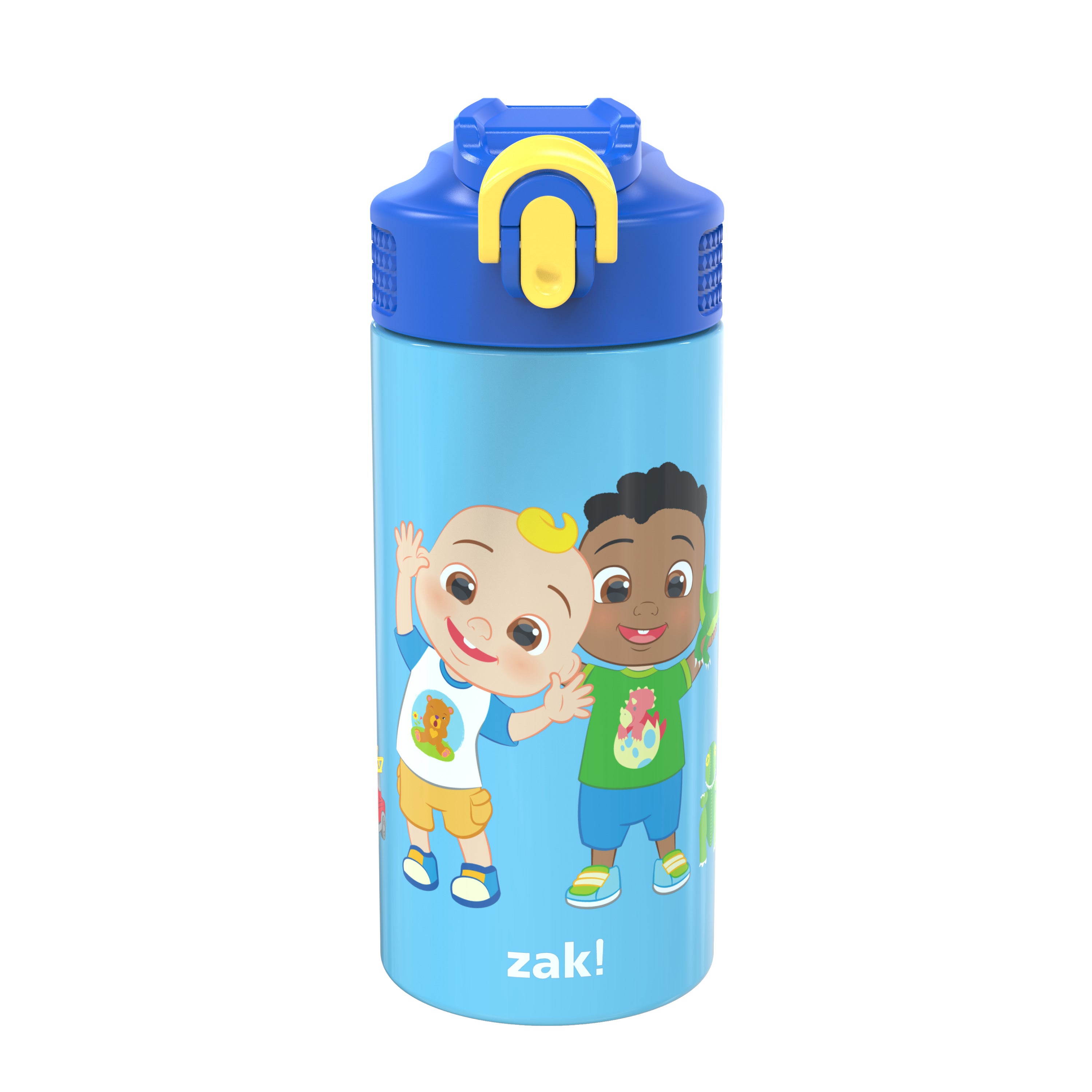 Zak Designs Cocomelon 14 oz Double Wall Vacuum Insulated Thermal Kids Water Bottle, 18/8 Stainless Steel, FlipUp Straw Spout, Locking Spout Cover
