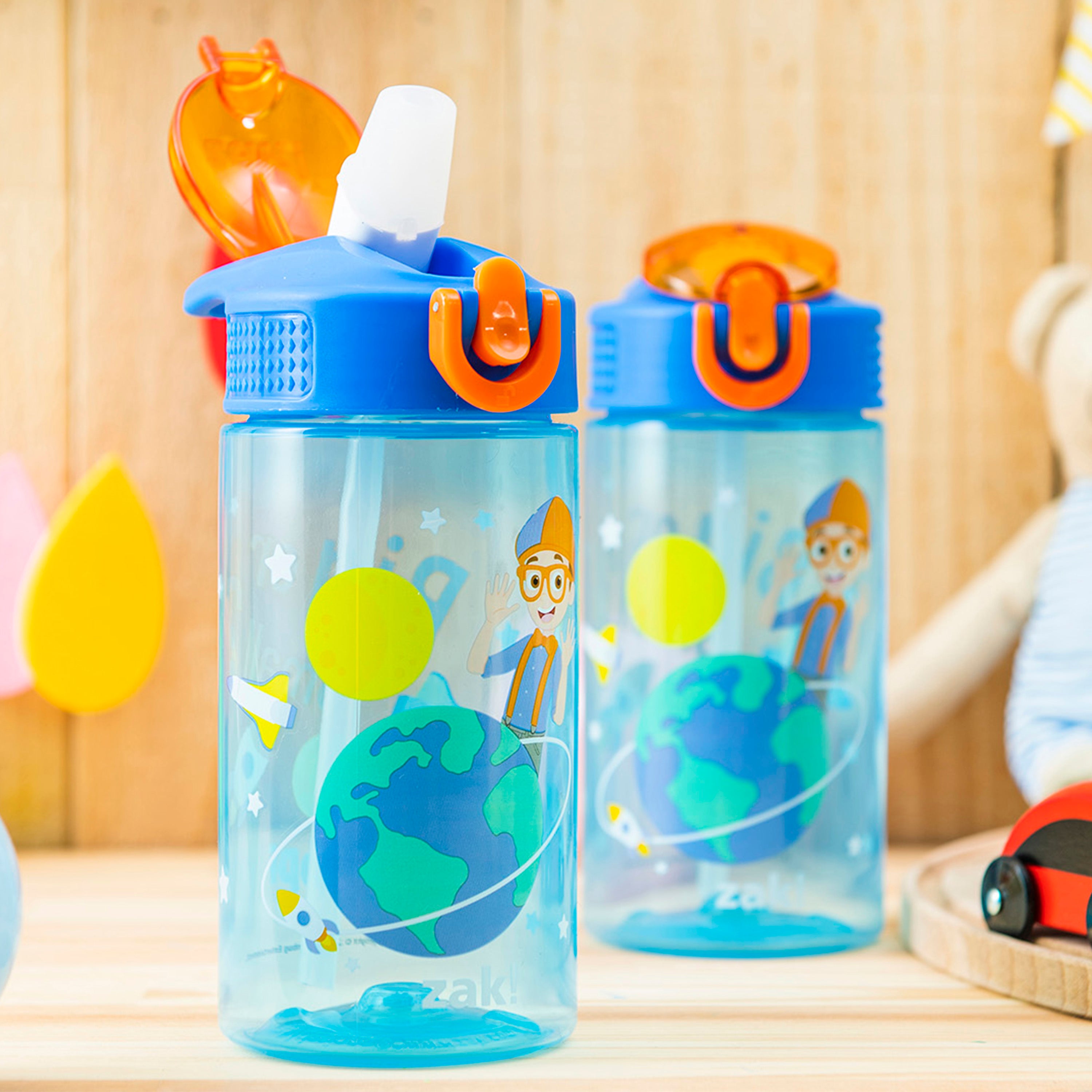 Blippi Kids Plastic Water Bottle with Leak Proof Lid and Spout - 2 Pack, 16 ounce