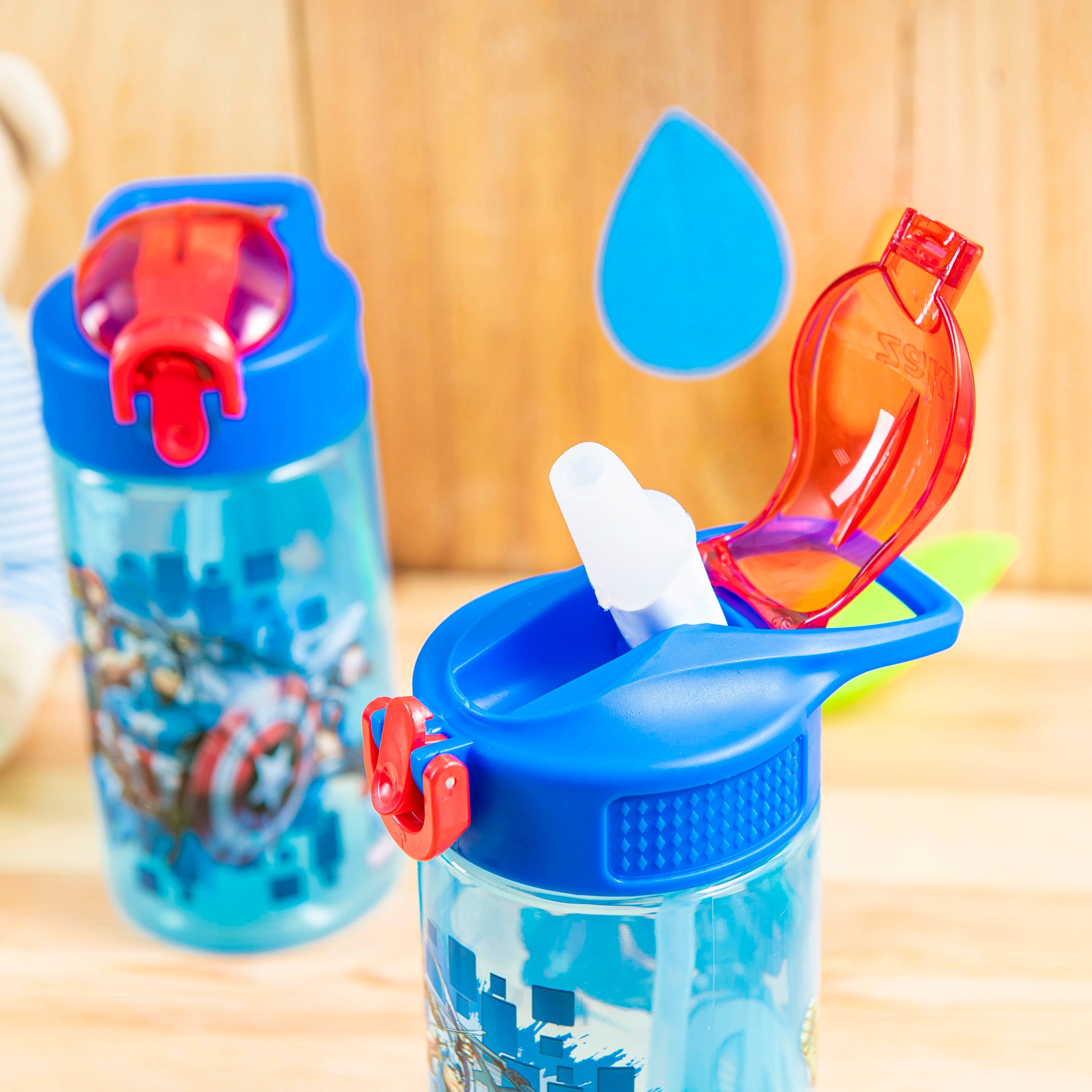 Marvel Avengers Kids Plastic Water Bottle with Leak Proof Lid and Spout - 2 Pack, 16 ounce