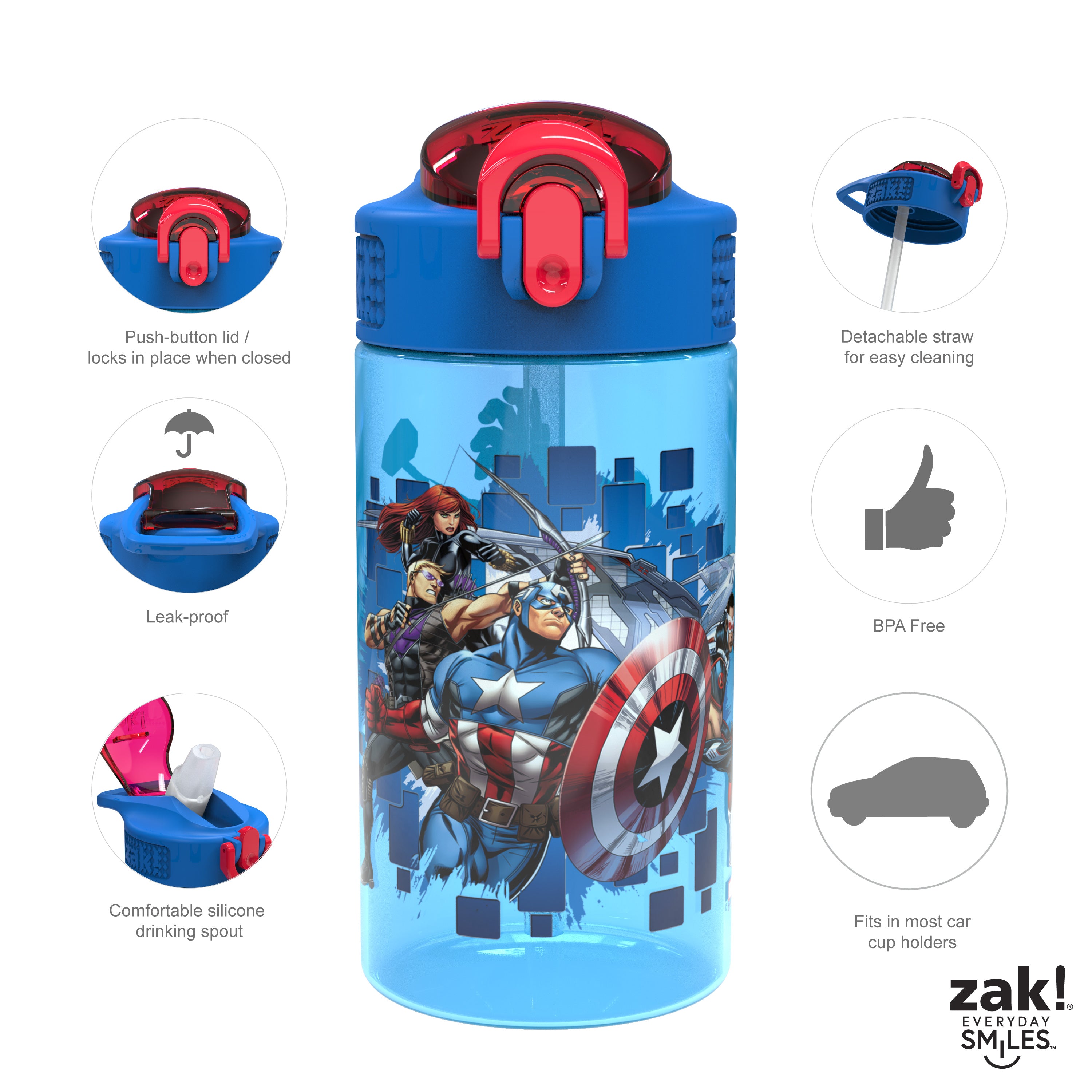 Marvel Avengers Kids Plastic Water Bottle with Leak Proof Lid and Spout - 2 Pack, 16 ounce