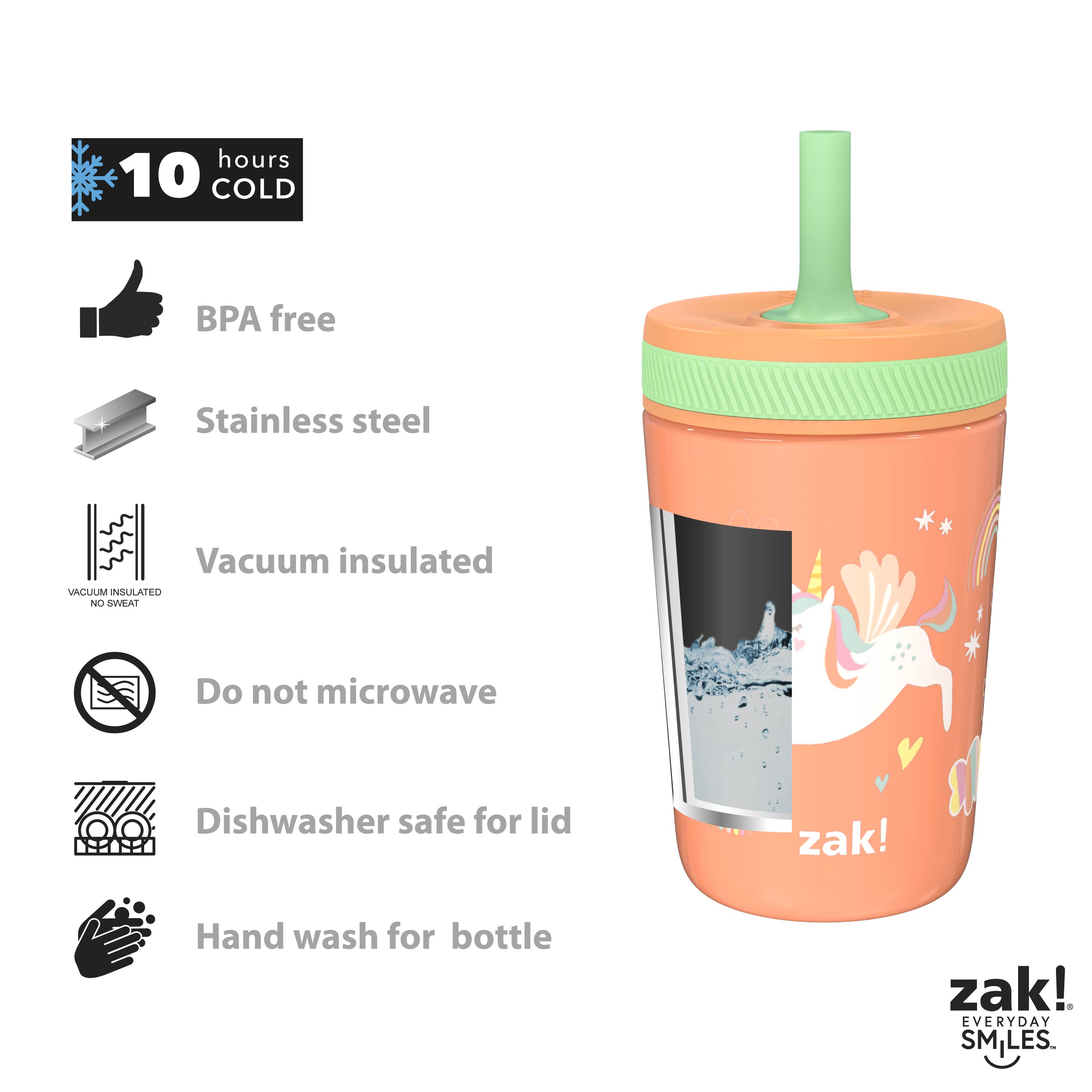 Zak Designs Disney Lilo and Stitch Kelso Tumbler Set, Leak-Proof Screw-On Lid with Straw, Bundle for Kids Includes Plastic and Stainless Steel Cups