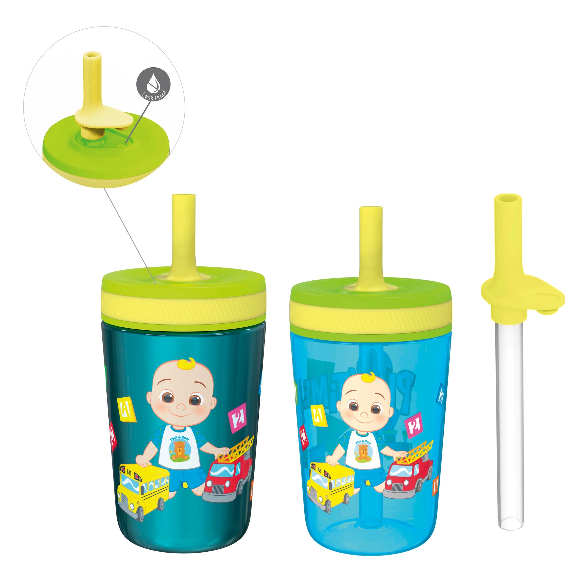 CoComelon Kids Stainless Steel and Plastic Leak Proof Tumbler Set