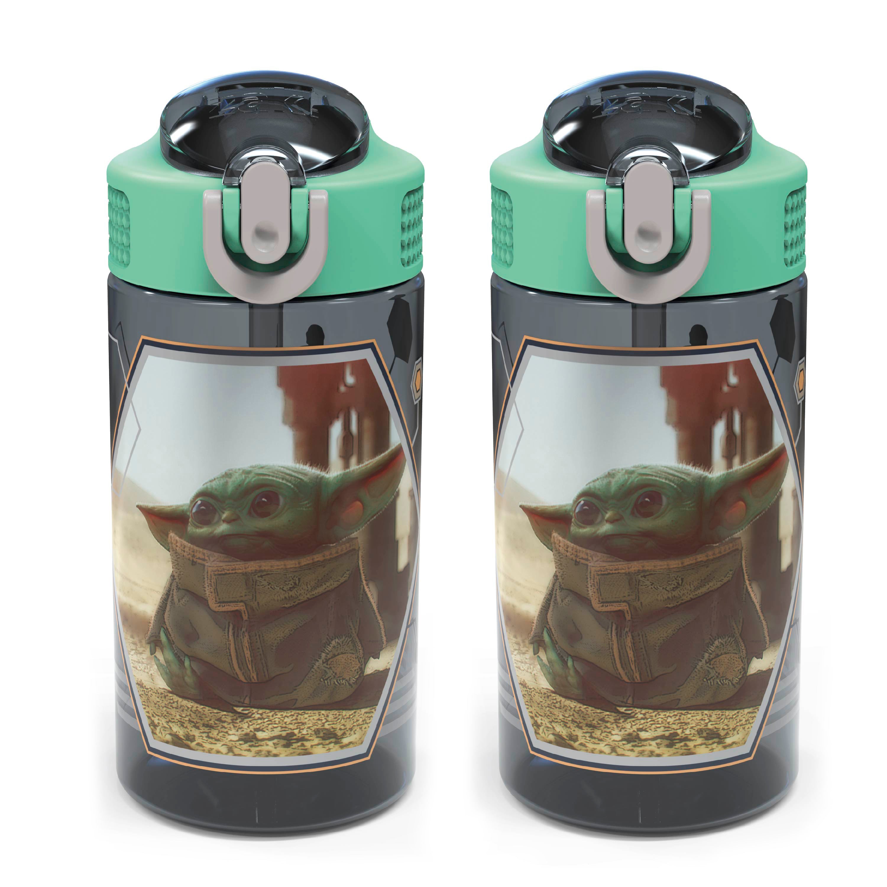 Star Wars The Child Baby Yoda Kids Plastic Water Bottle with Leak Proof Lid and Spout - 2 Pack, 16 ounce