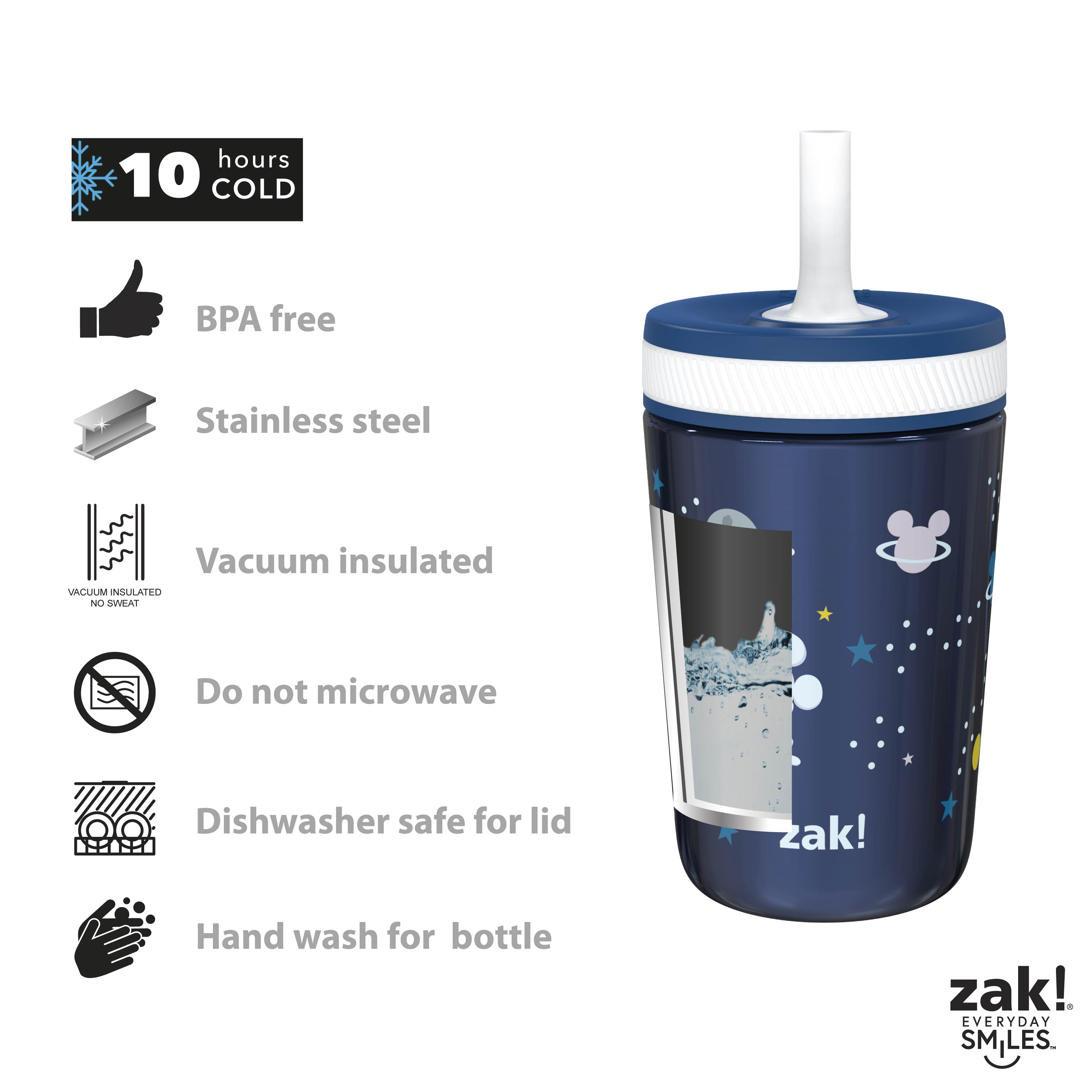 Zak Designs 25 oz Straw Tumbler Stainless Steel Disney Mickey Mouse Vacuum  Insulated for Travel Drinks Hot Cold 