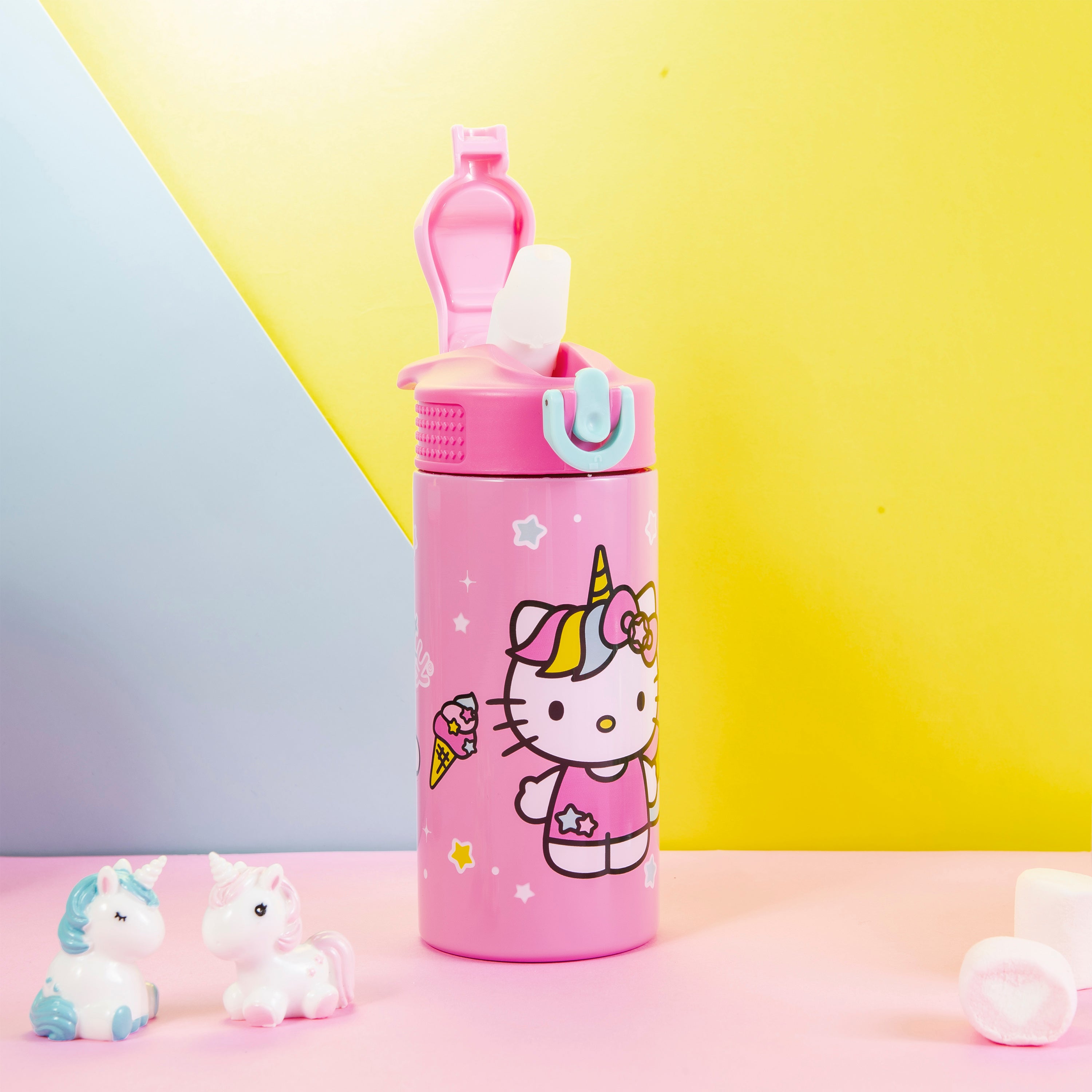 Hello Kitty Kids Stainless Steel Leak Proof Water Bottle with Push Button Lid and Spout