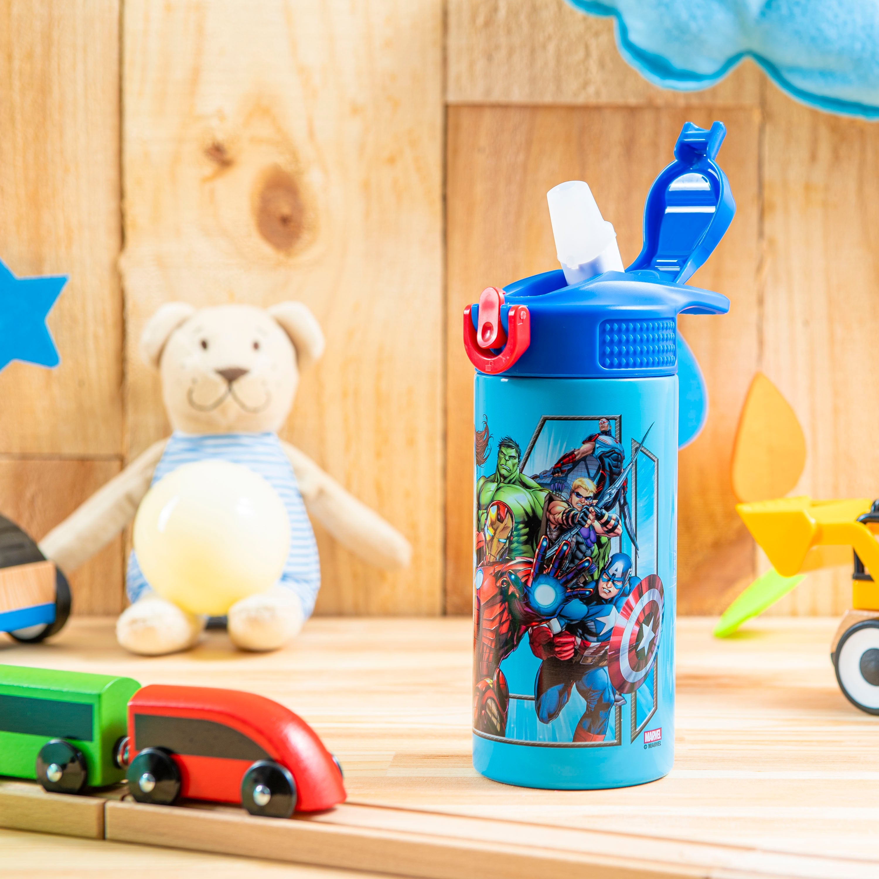 Marvel Avengers Kids Stainless Steel Leak Proof Water Bottle with Push Button Lid and Spout