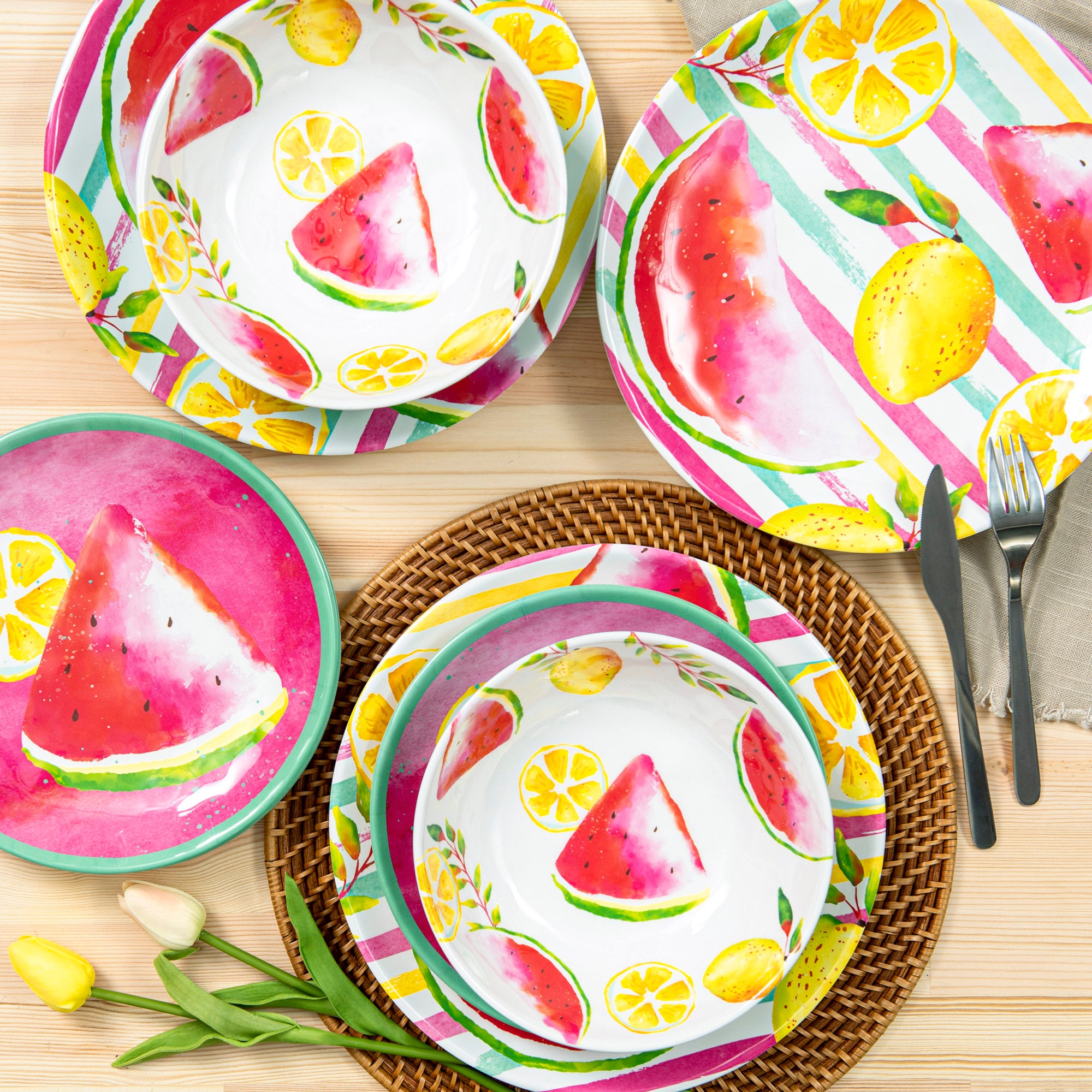 Summer Prints Bright Fruit 12 Piece Melamine Dinnerware Set 