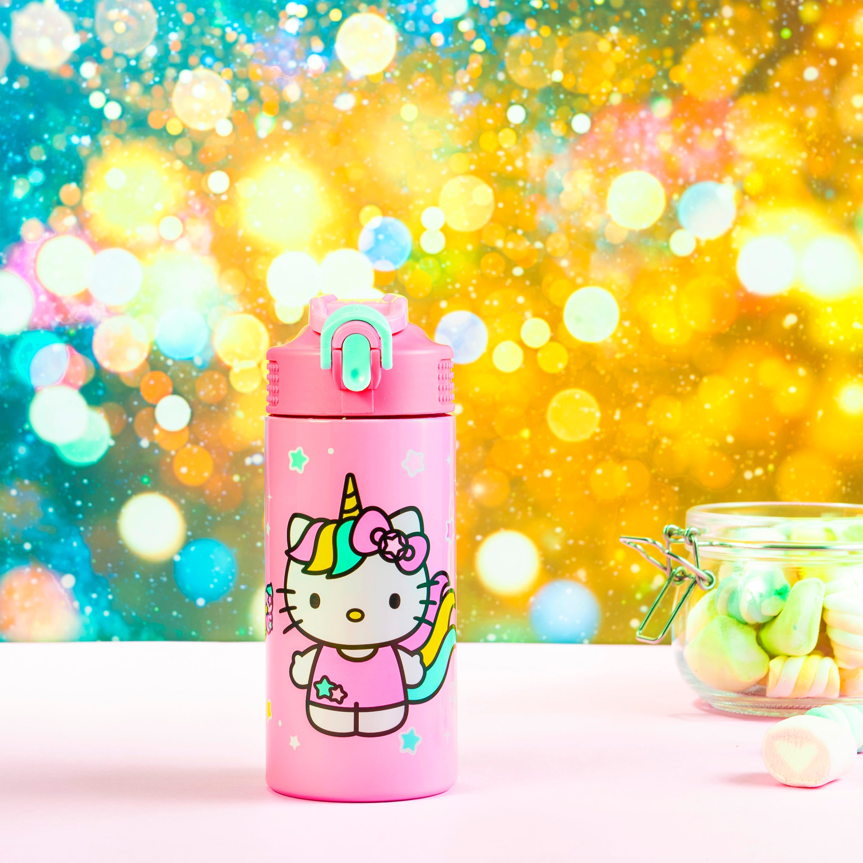 Hello Kitty Kids Stainless Steel Leak Proof Water Bottle with Push Button Lid and Spout