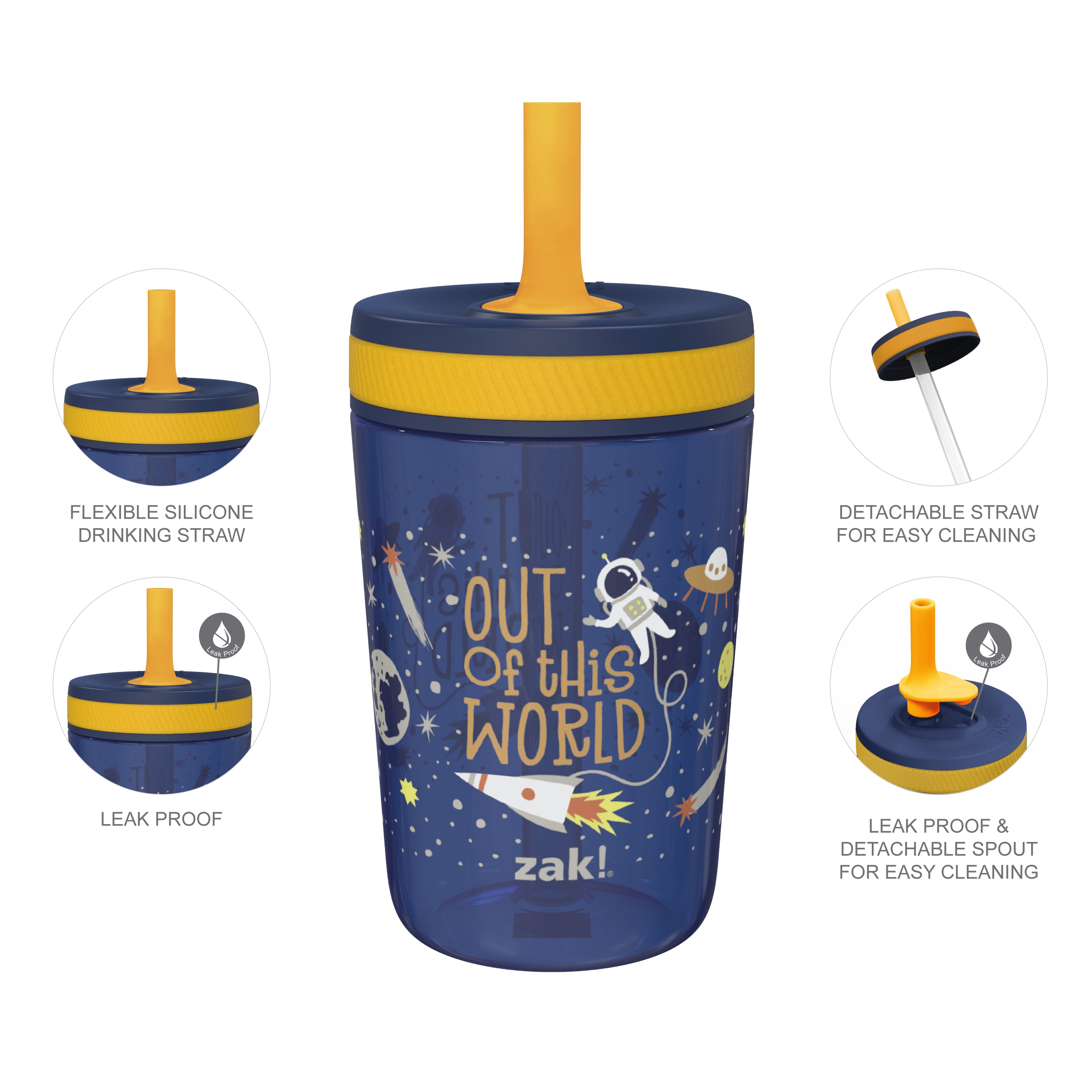 Outer Space Kelso Kids Leak Proof Tumbler with Lid and Straw