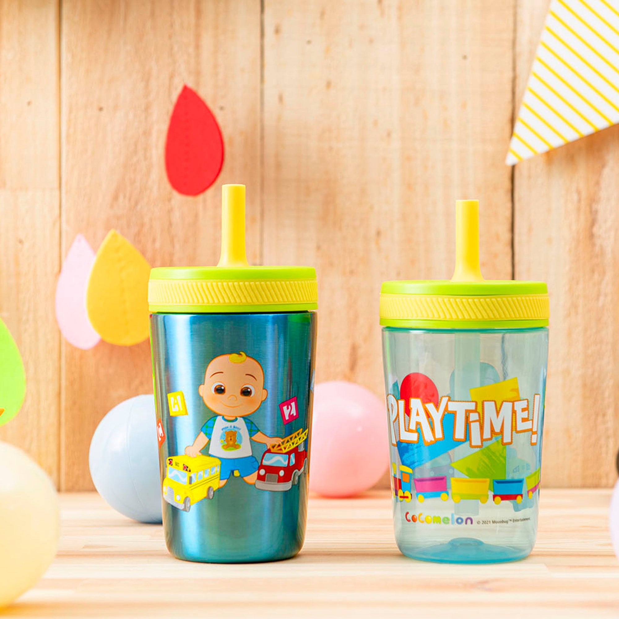 CoComelon Kids Stainless Steel and Plastic Leak Proof Tumbler Set