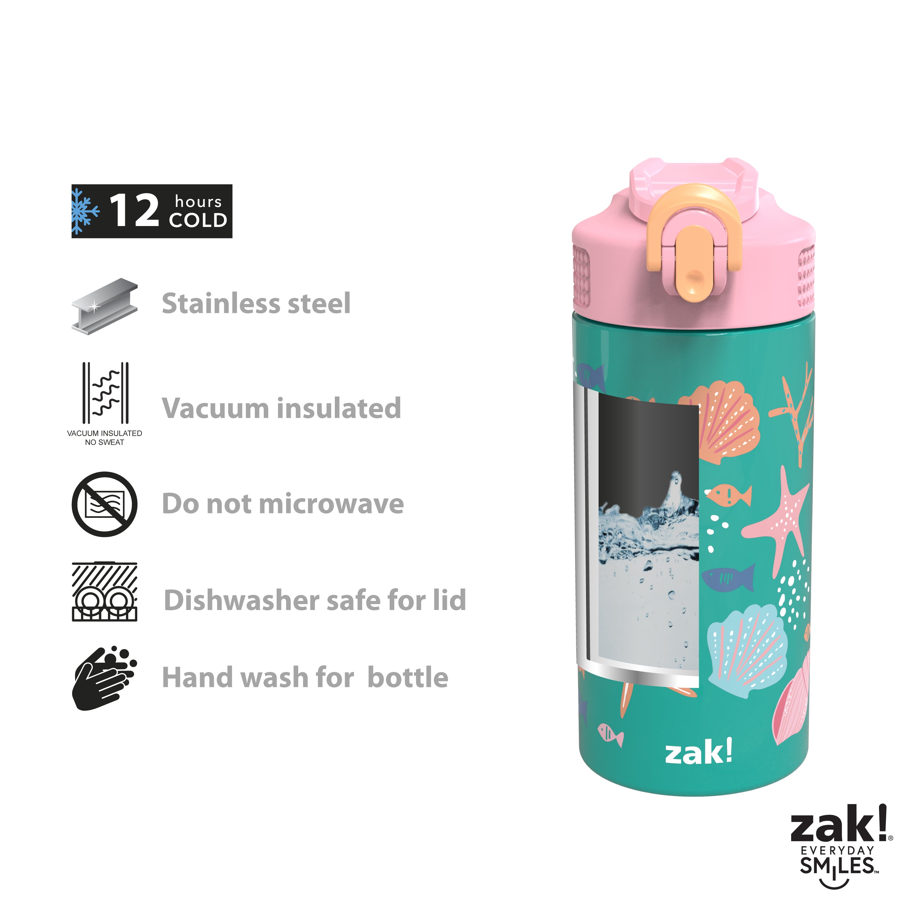 Sea Shells Kids Stainless Steel Leak Proof Water Bottle with Push Button Lid and Spout