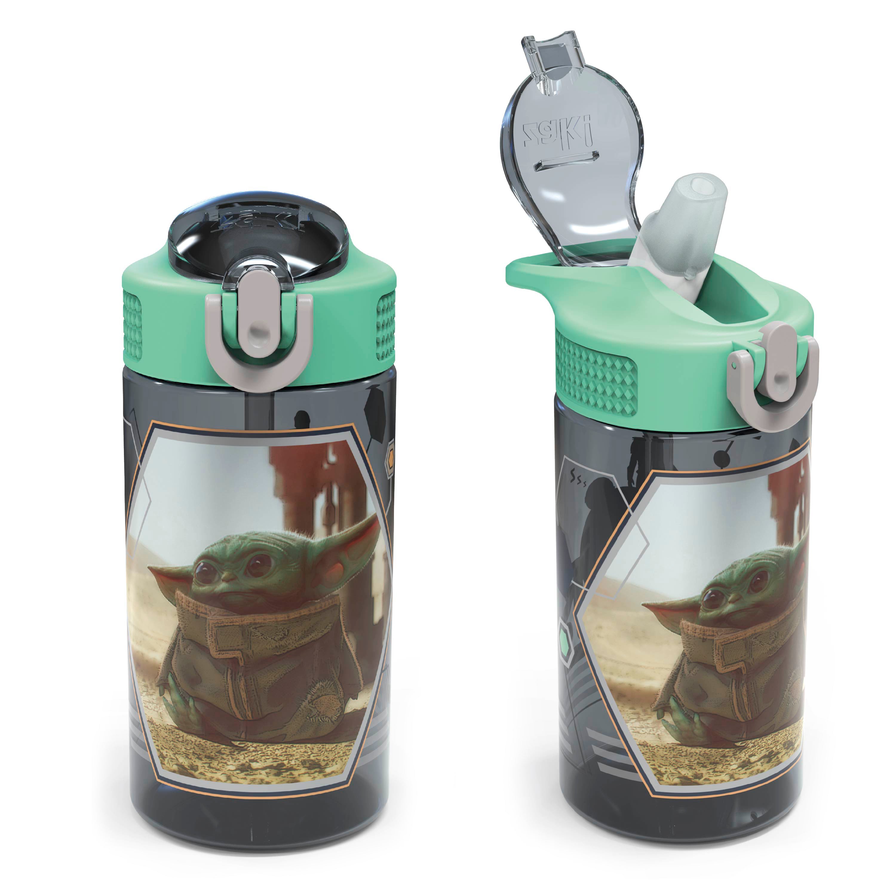 Star Wars The Child Baby Yoda Kids Plastic Water Bottle with Leak Proof Lid and Spout - 2 Pack, 16 ounce