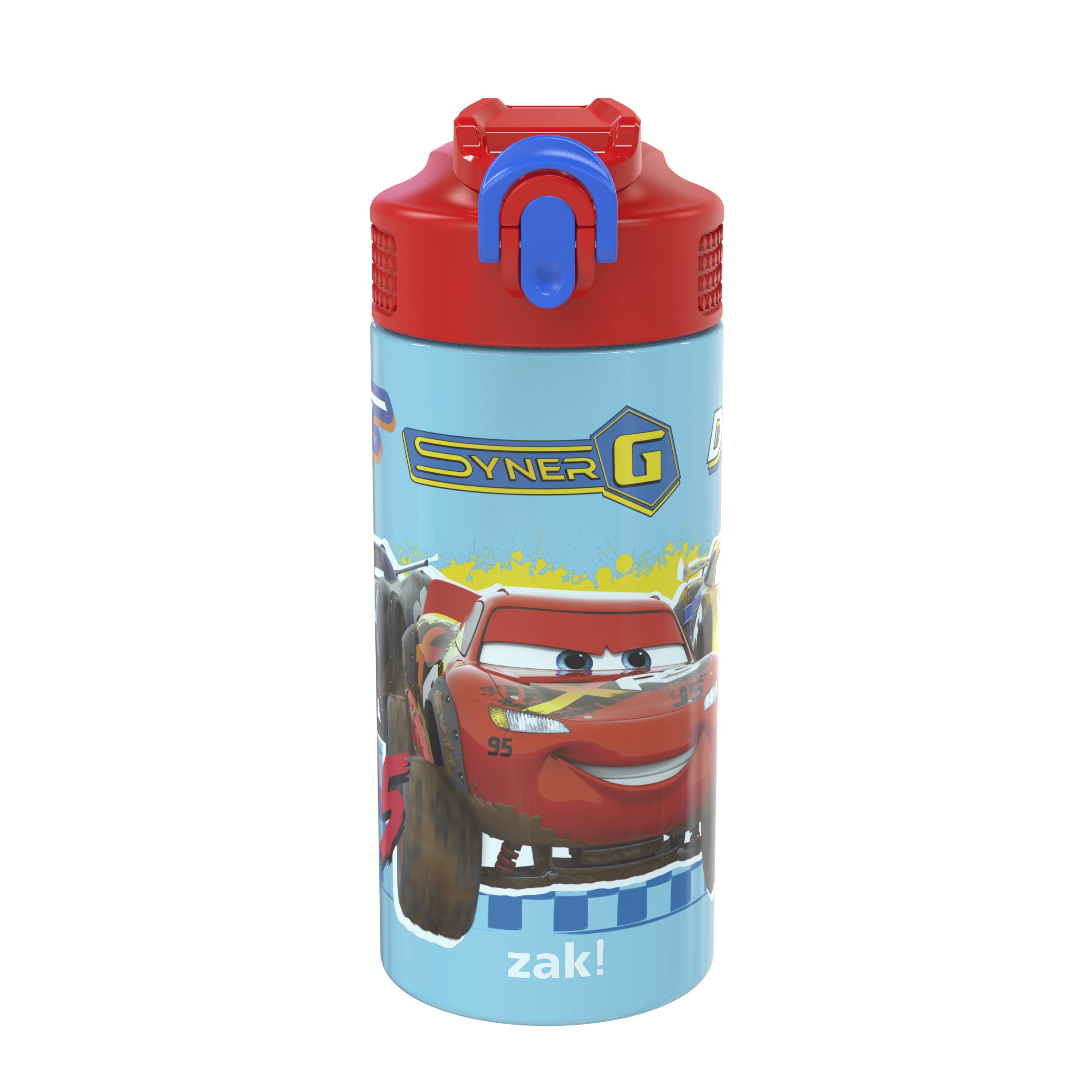 Disney / Pixar Cars Lightning McQueen Steel Water Bottle with Built-In  Straw 