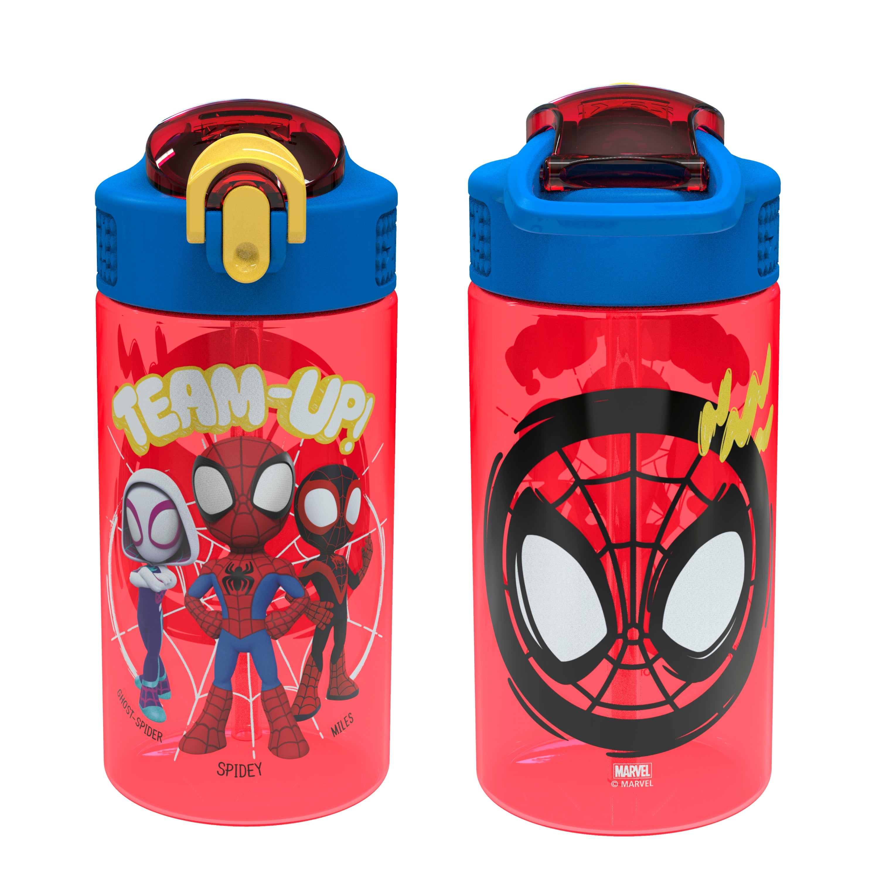 Zak Designs Marvel Spider-Man Kids Water Bottle with Spout Cover and Carrying Loop, Durable Plastic, Leak-Proof Design for Travel (16 oz, 2-Pack